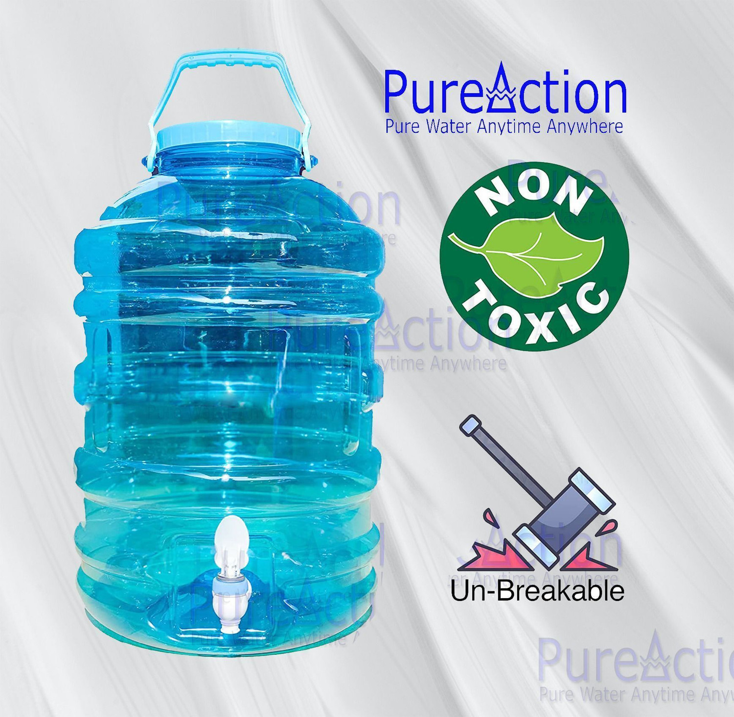 Image of PureAction 20 Litre Water Jar Water Container with Strong Handles & Durable Tap Arctic Blue Bottled Water Dispenser
