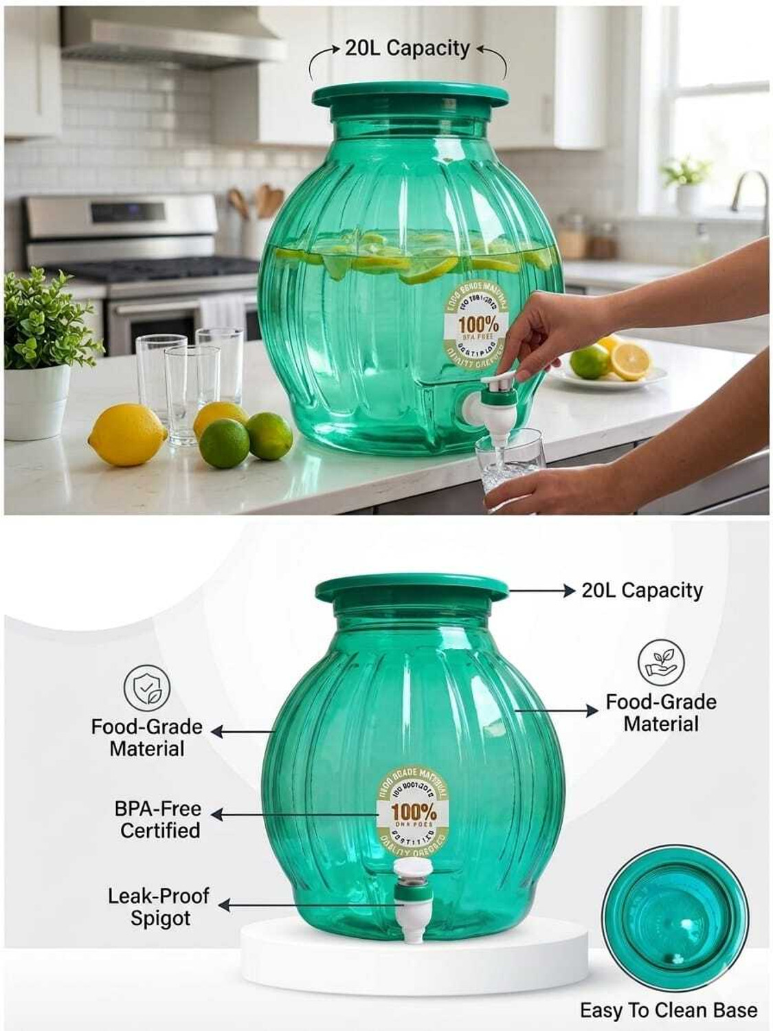 Image of RRR ENTERPRISE 10 Litre Water Dispenser Jar with Tap | Food Grade Plastic | Leak Proof Spigot Bottled Water Dispenser