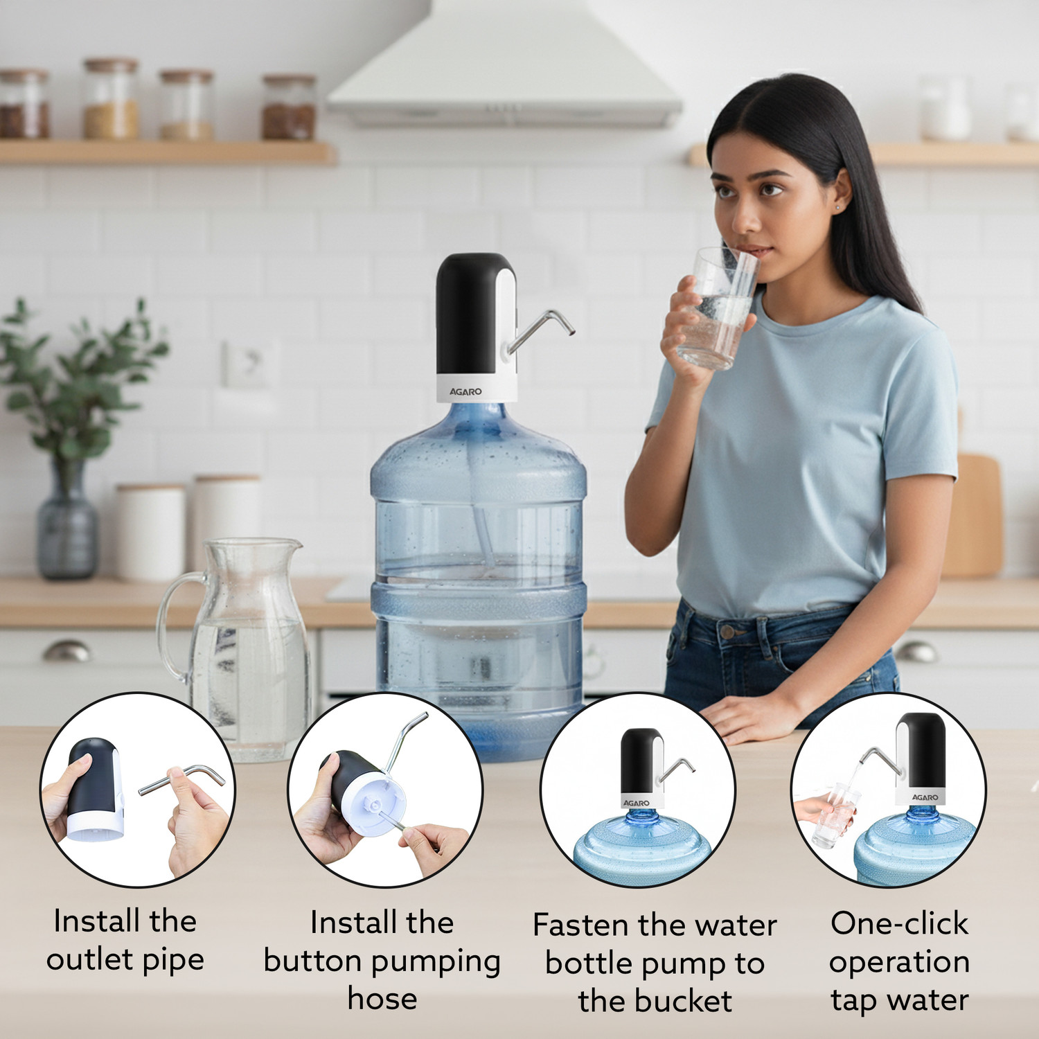 Image of AGARO Delite Electric Water Dispenser Pump for 20 Litre Water Bottle | USB Charging Bottom Loading Water Dispenser