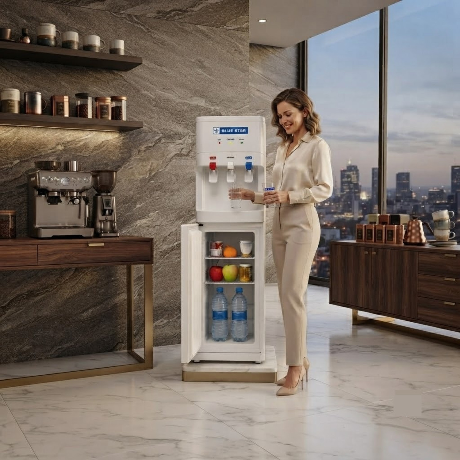 Image of Blue Star Water Dispenser Hot Cold Normal with Cooling Cabinet Floor Standing Bottom Loading Water Dispenser