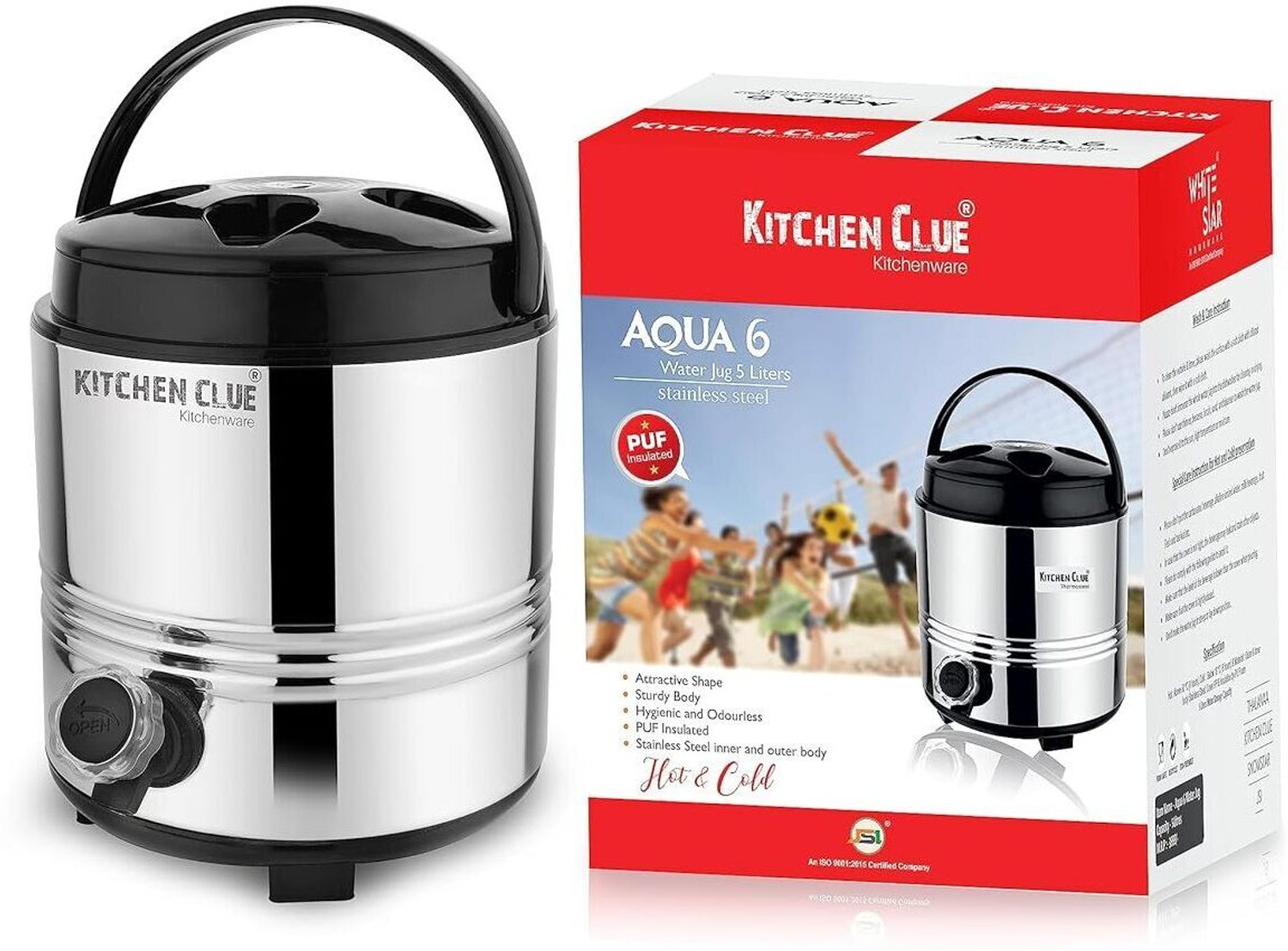 Image of KITCHEN CLUE PUF Insulated Hot & Cold Water /Tea Jug For Office Kitchen Home 6 Liter Bottom Loading Water Dispenser