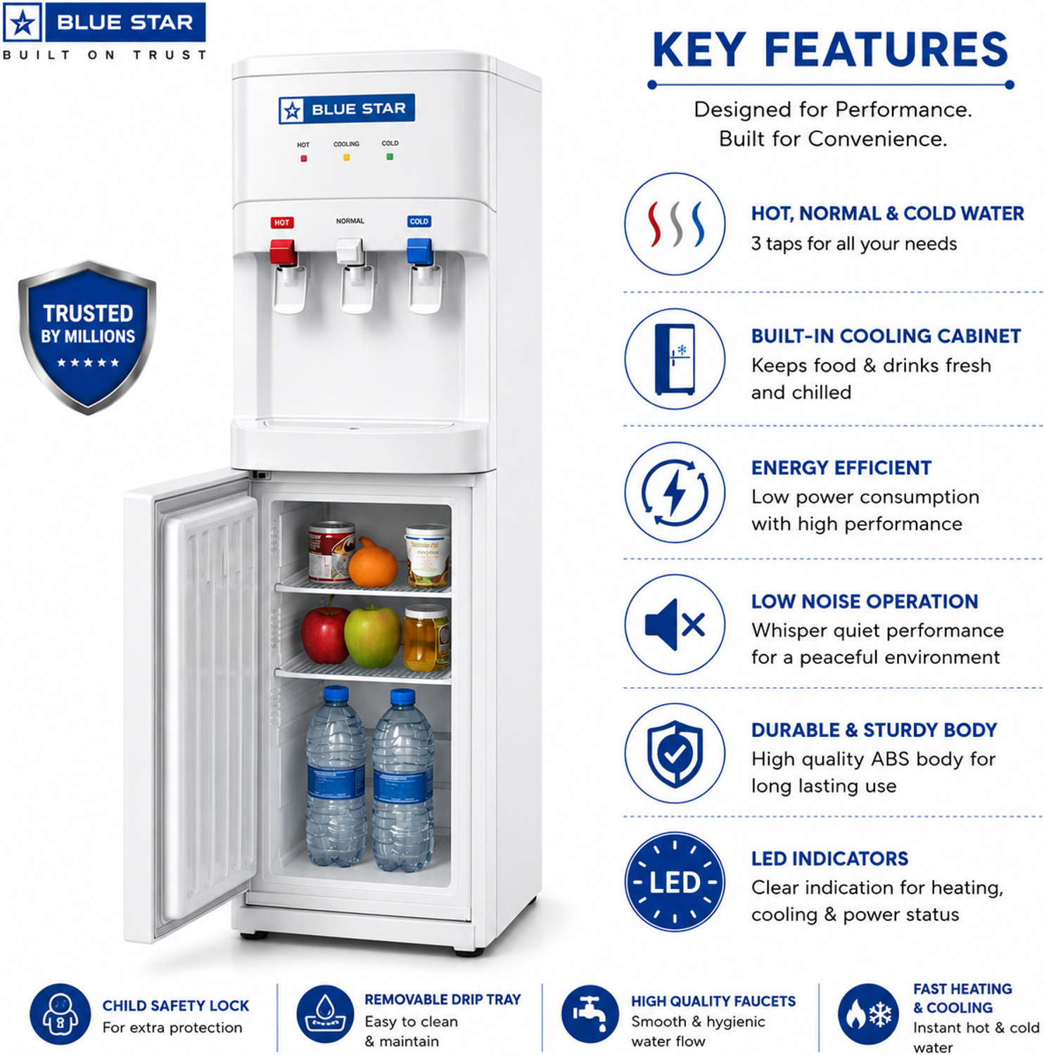 Image of Blue Star Water Dispenser Hot Cold Normal with Cooling Cabinet Floor Standing Bottom Loading Water Dispenser