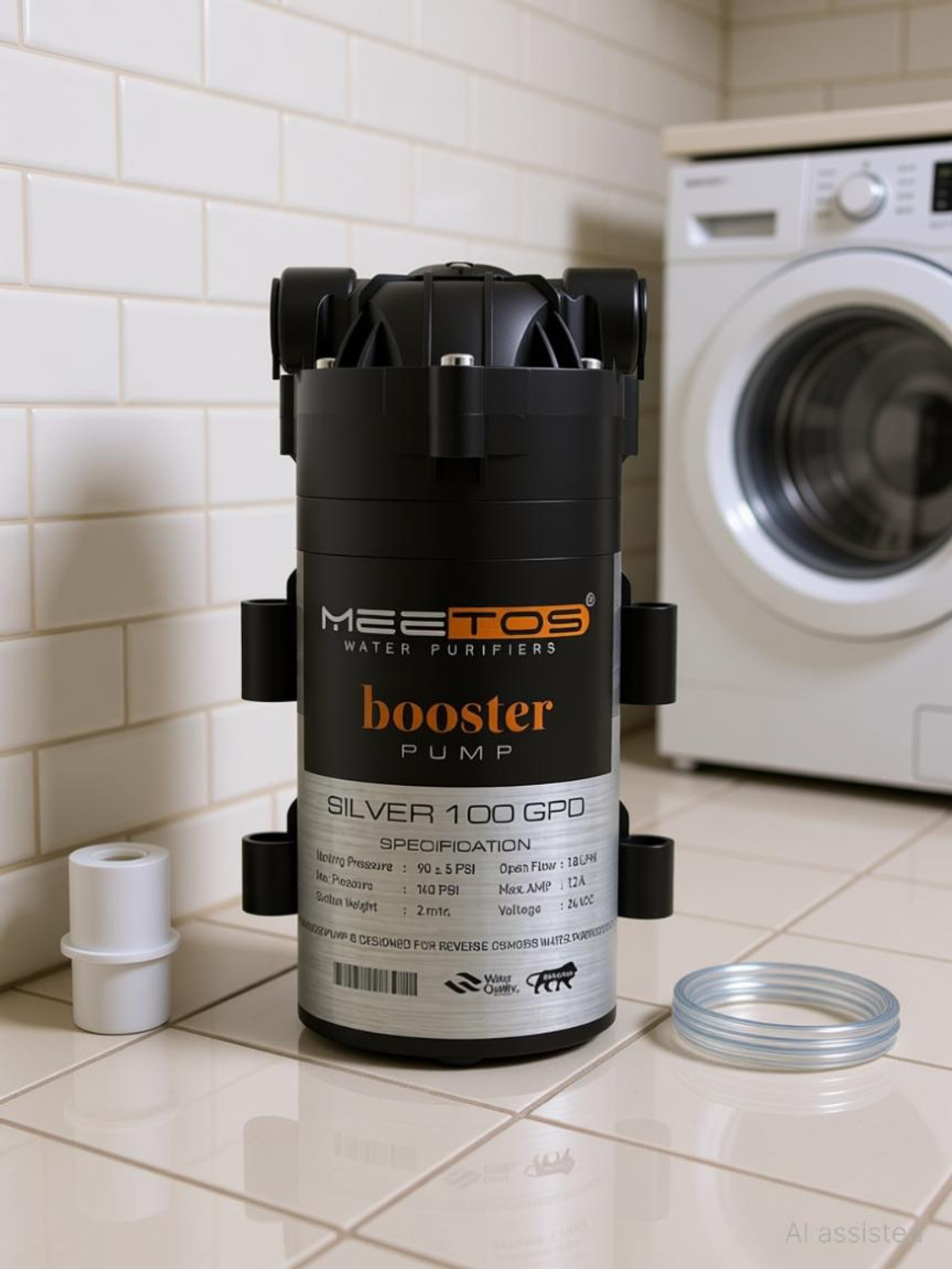 Image of MEETOS RO Booster Pump Silver 100 GPD Compatible with All RO Systems, 2 Year Warranty Solid Filter Cartridge
