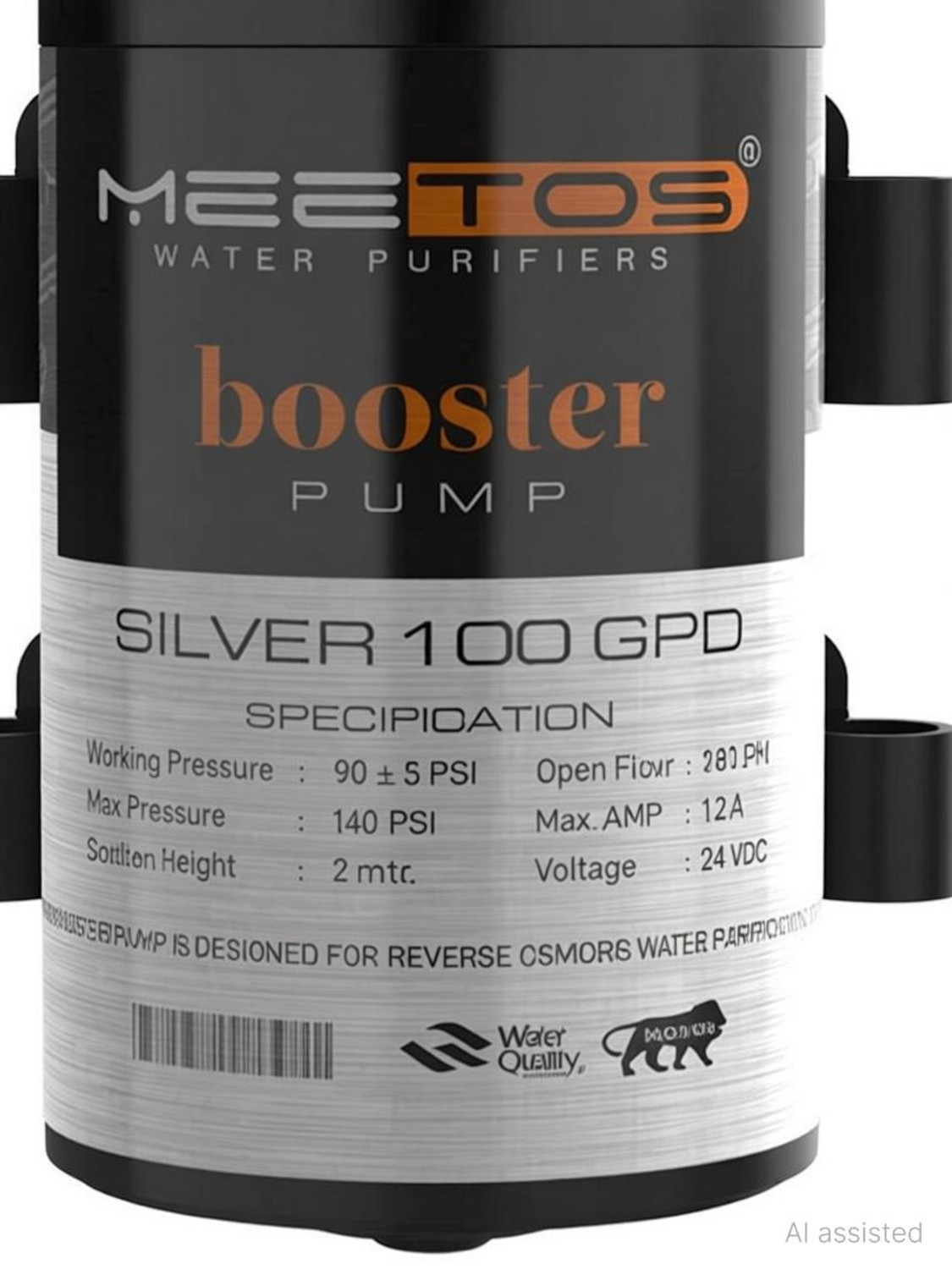 Image of MEETOS RO Booster Pump Silver 100 GPD Compatible with All RO Systems, 2 Year Warranty Solid Filter Cartridge