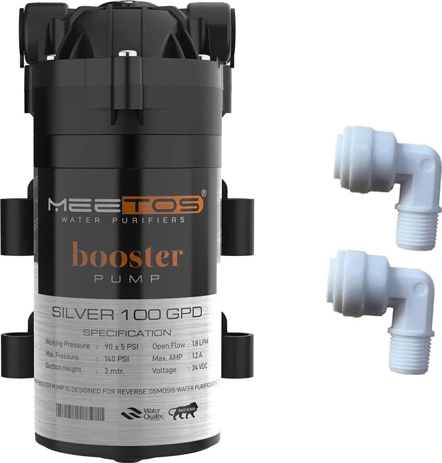 Image of MEETOS RO Booster Pump Silver 100 GPD Compatible with All RO Systems, 2 Year Warranty Solid Filter Cartridge