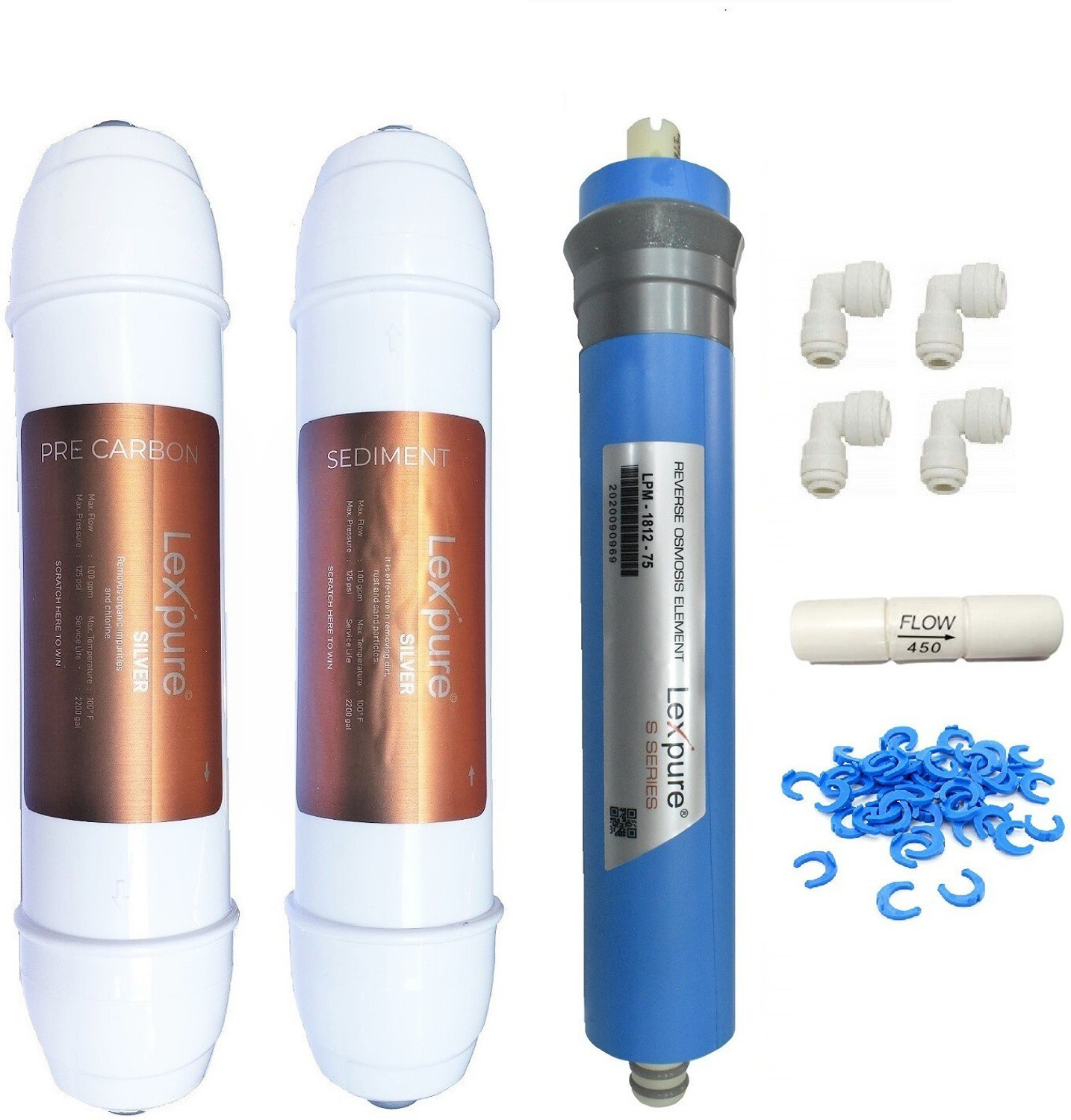 Image of GRMART Sediment and Carbon Filter Cartridges with100 GPD membrane,1 year RO service kit Solid Filter Cartridge (0.005, Pack of 9)