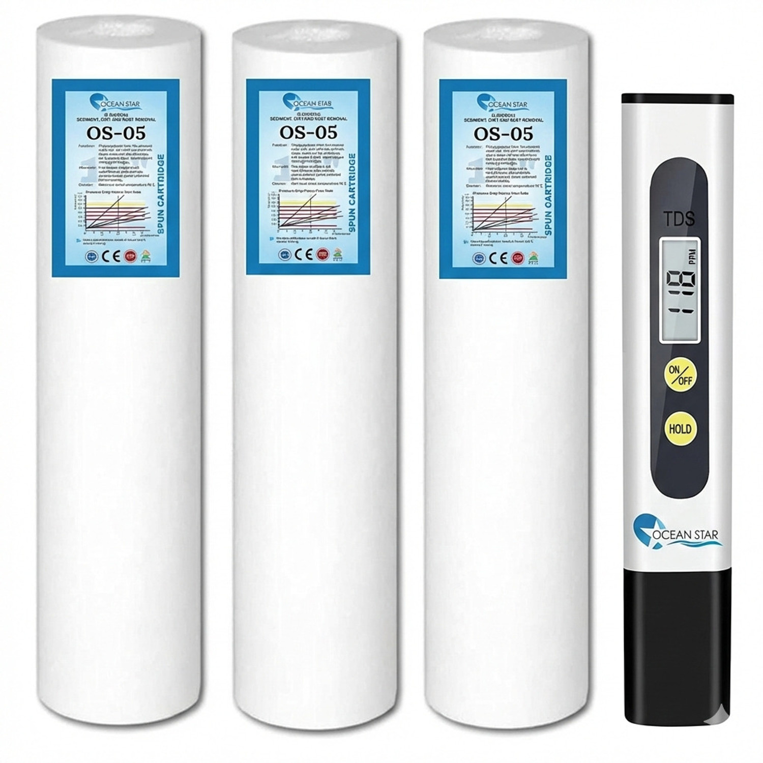 Image of OCEAN STAR TECHNOLOGIES RO filter candle 3 pack with TDS meter Solid Filter Cartridge