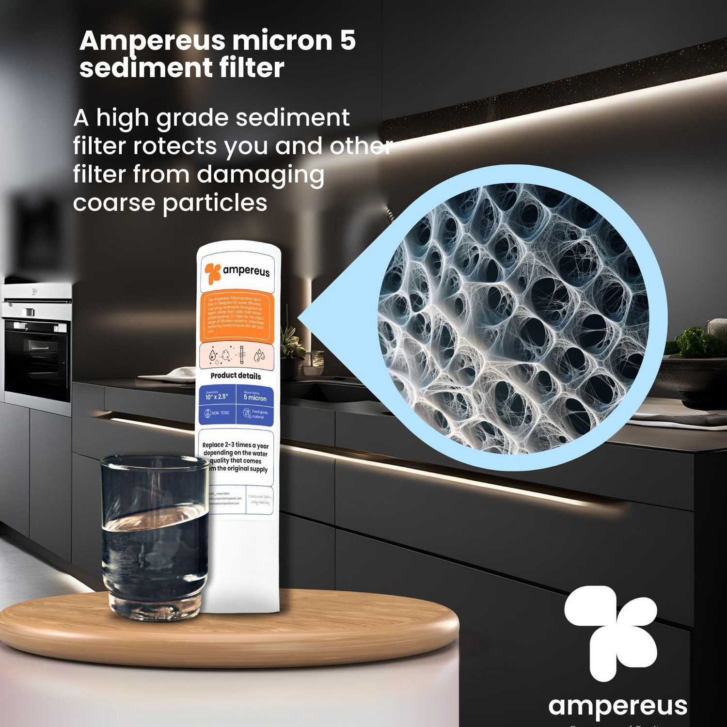 Image of AMPEREUS 5pcs PP Spun Filter + 1 Spanner | for All Types of RO Water purifiers (5 Piece, White, 10 Inch, 5 Micron) - RO Spun Filter Cartridge Water Filter Candle Solid Filter Cartridge