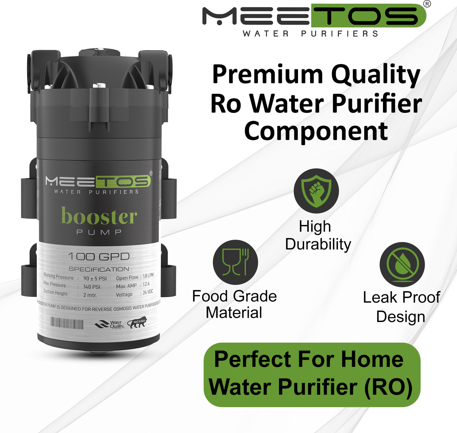 Image of MEETOS GOLD Ro Booster Pump 100GPD,Noiseless,Copper Wilding, Diaphragm Water Pump