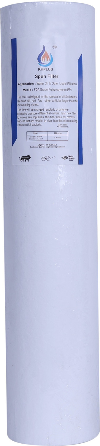 Image of KRPLUS Big Blue Jumbo Filter Housing With 20-Inch PP Spun Filter Candle (1.5 inch Inlet) Solid Filter Cartridge (5, Pack of 1)