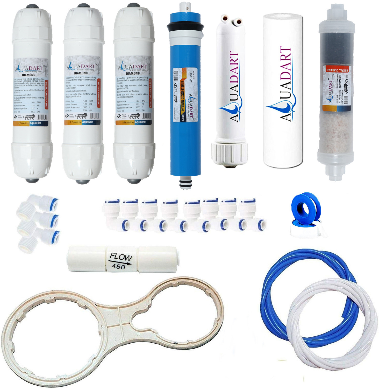 Image of AquaDart Full Service kit of 80 GPD RO membrane & filter for Water Purifier (All Type) Solid Filter Cartridge