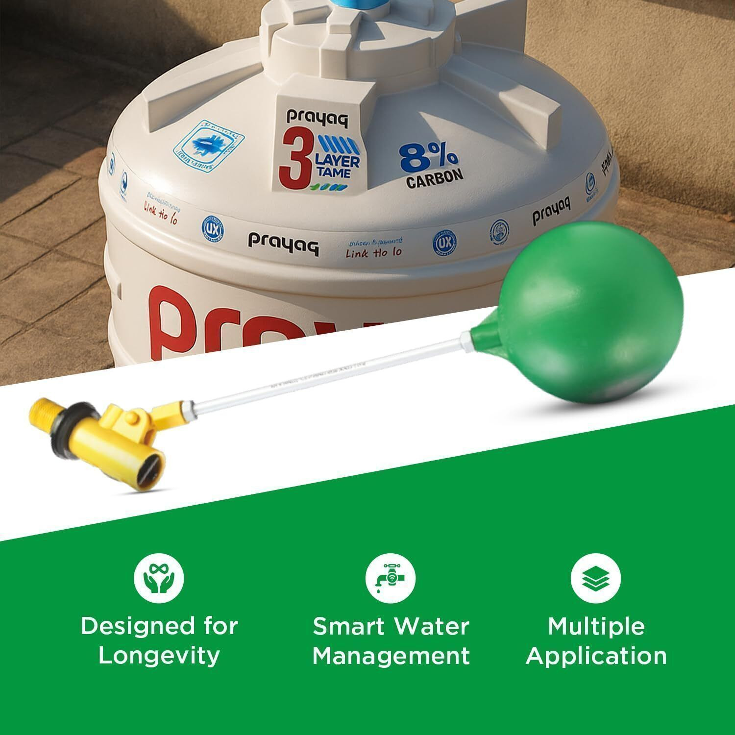 Image of Prayag Gold Color 15mm Ball Cock Valve inch Rod & Float Ball Inlet Valve For Water Tank Pleated Filter Cartridge