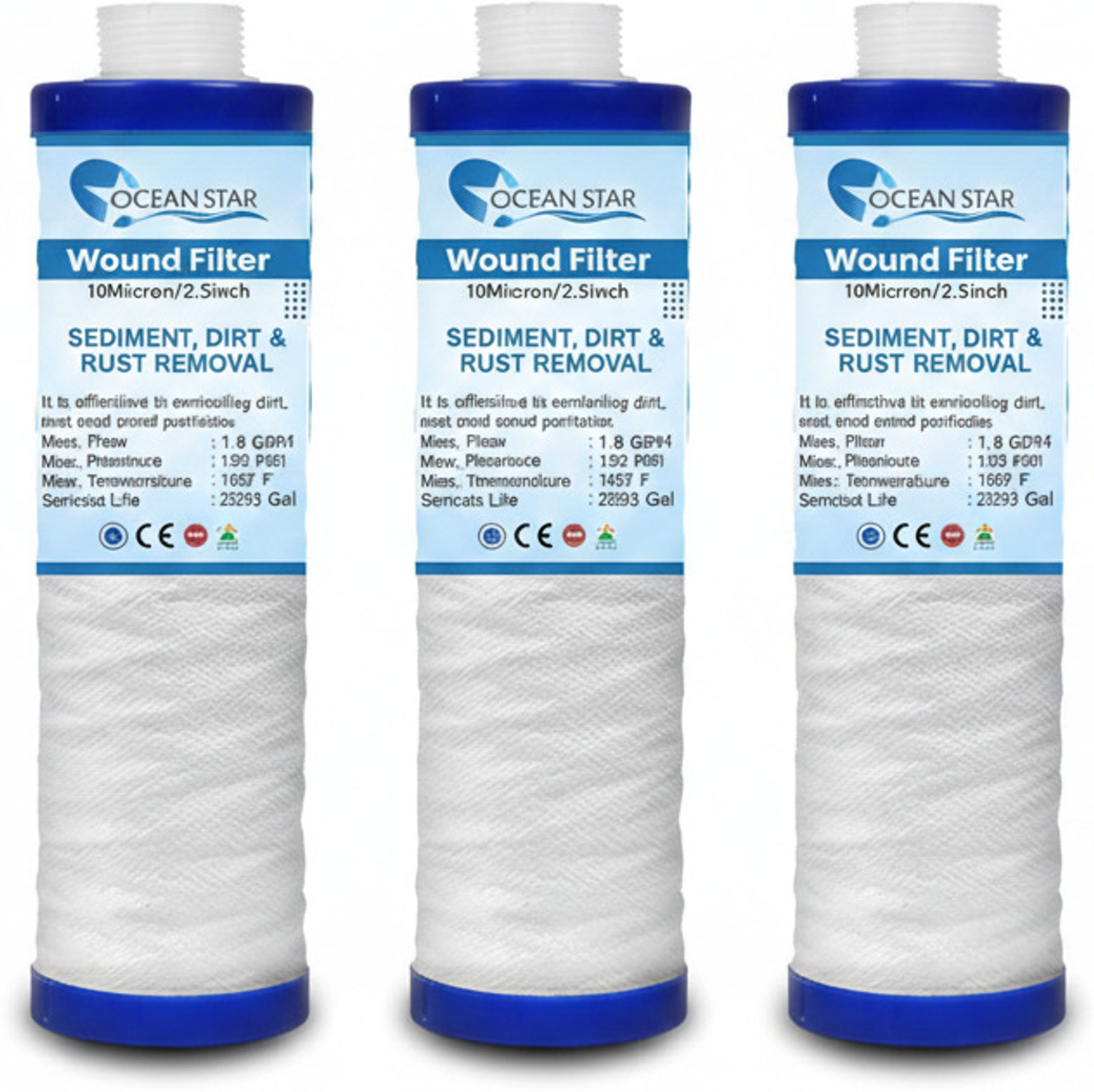 Image of OCEAN STAR TECHNOLOGIES Pre Filter 9 inch Ro Candle (120 Grams) Threaded Cartridge Wound Filter Cartridge (5, Pack of 3)