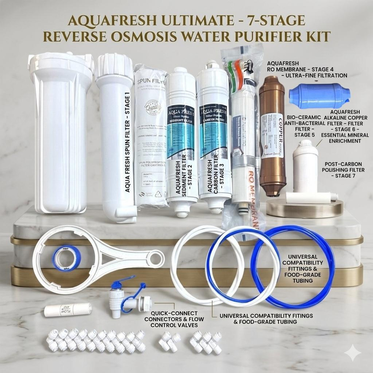 Image of Aquafresh by AQUAFRESH UNIVERSAL RO KIT 2000 TDS MEMBRANE,SEDIMENT CARBON,UF,MINERAL COPPER for RO Solid Filter Cartridge