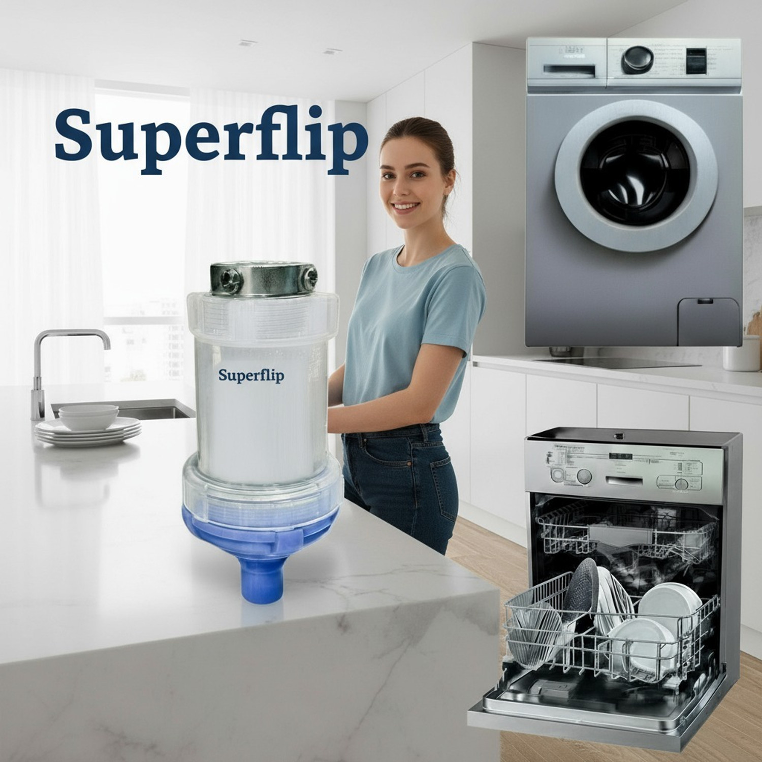 Image of SUPERFLIP by Superflip Water Filter Softener Cartage for Washing Machine +(100Gm Scale Remover Free) Solid Filter Cartridge