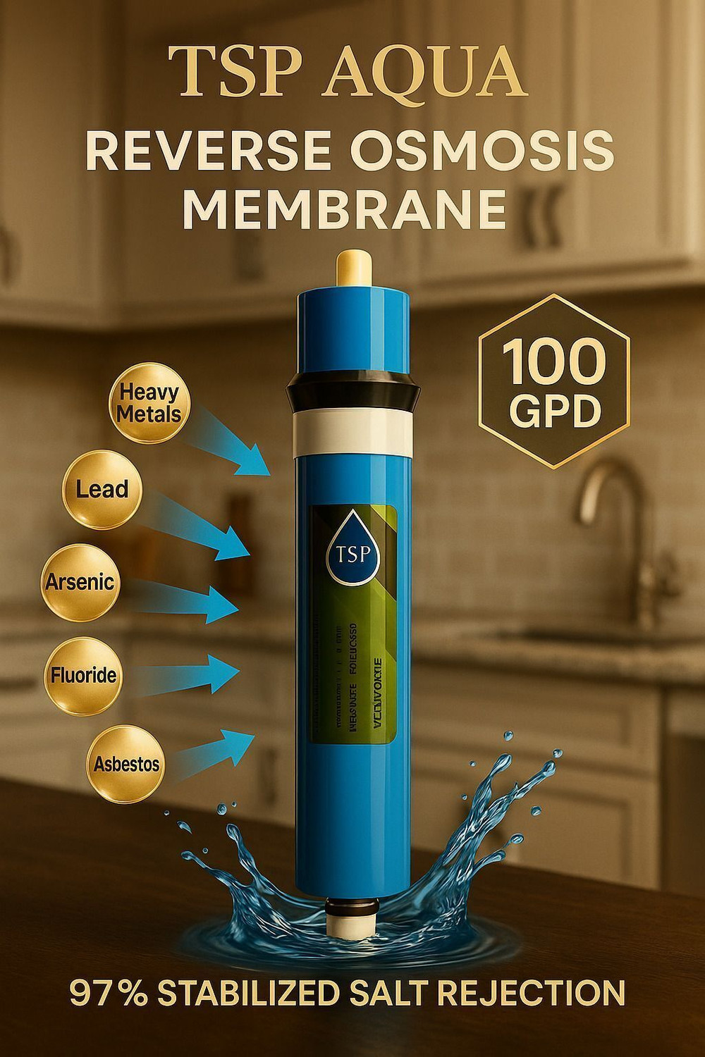 Image of TSP AQUA by TSP Aqua High 3000 TDS Membrane Spare for All Type of RO Water Purifier Solid Filter Cartridge