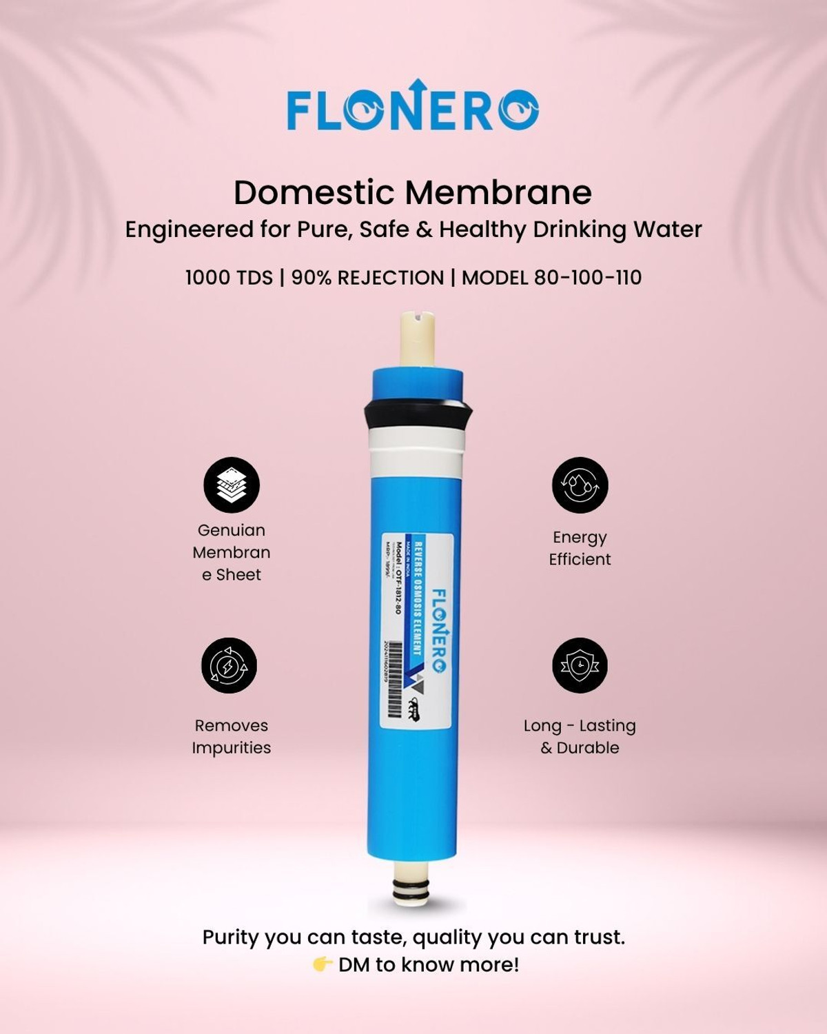 Image of FLONERO 110 GPD RO Membrane | Compatible with All Domestic Water Purifiers Solid Filter Cartridge