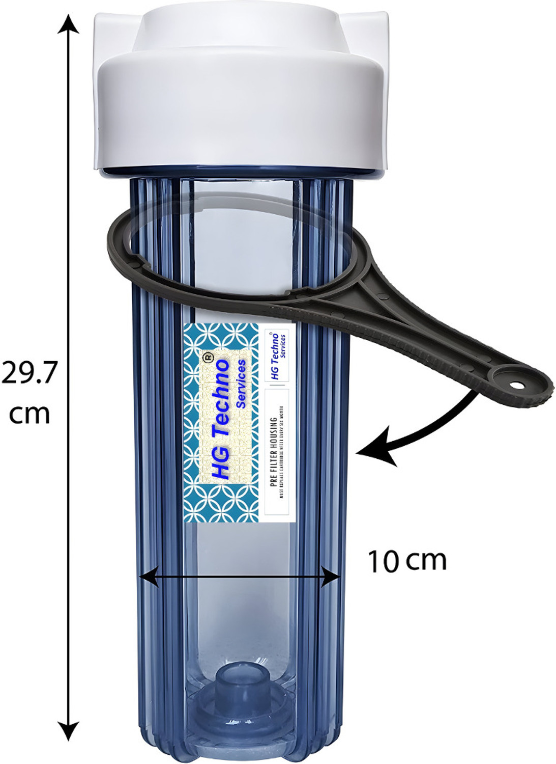 Image of HG TECHNO SERVICES Clear And Heavy Duty RO Pre Filter Housing + PP Spun 10 Inch Refill Cartridge Media Filter Cartridge (5, Pack of 4)