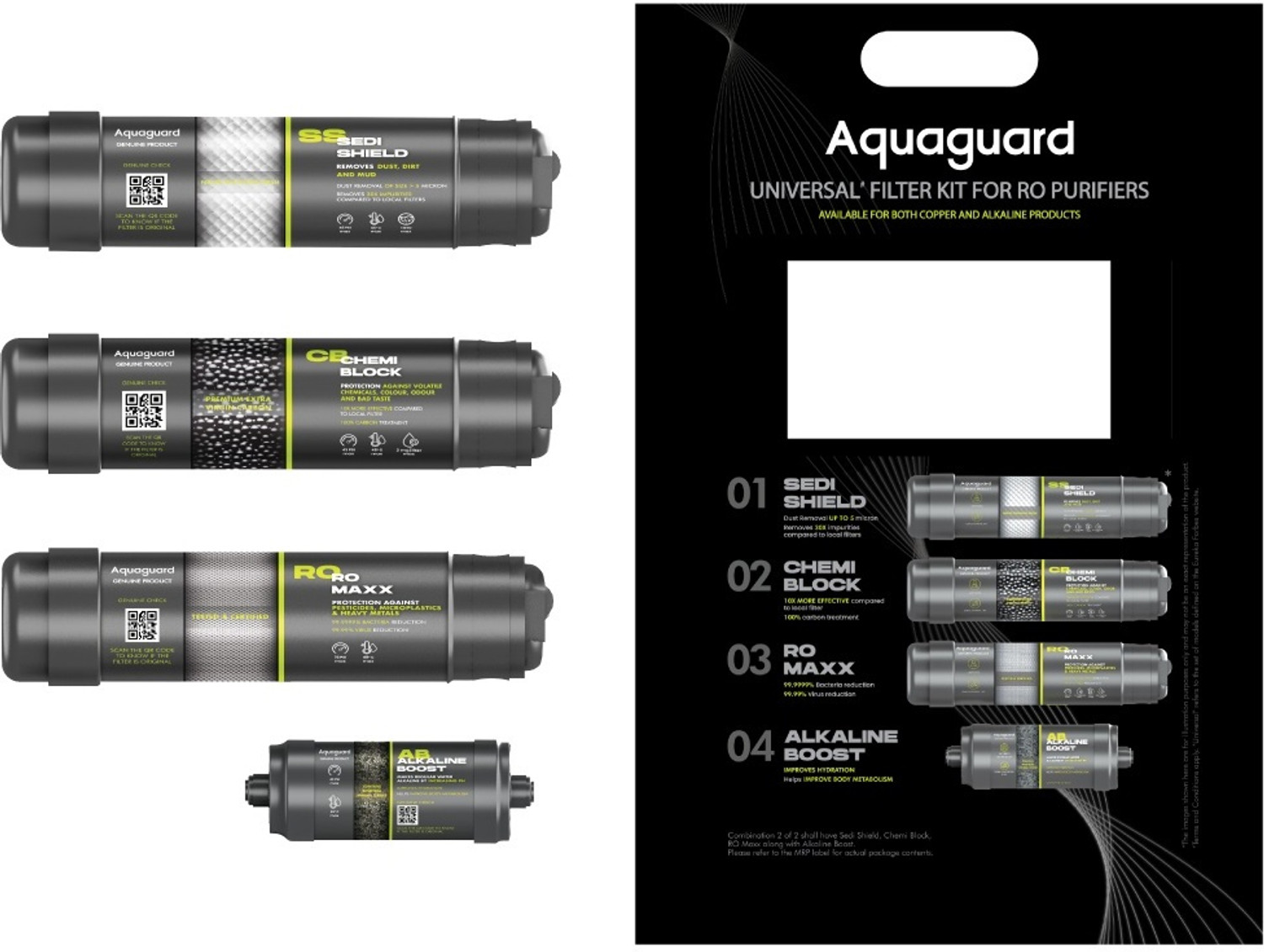 Image of Aquaguard RO+UV Universal Filter Service Kit with Alkaline Boost, Solid Filter Cartridge