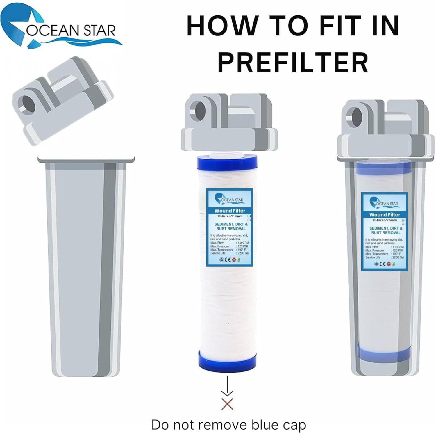 Image of OCEAN STAR TECHNOLOGIES Ro Candle Pre Filter 9 inch PP Yarn Wound Filter (120 Grams) Wound Filter Cartridge