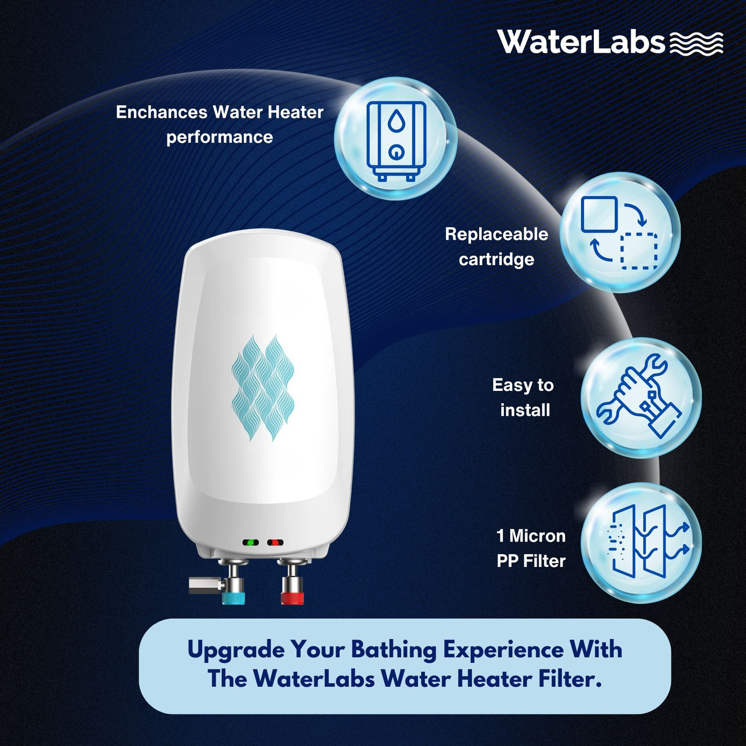 Image of WaterLabs WHF-02 Geyser Filter for Hard Water & Sediments | Stops Limescale, Rust Build-Up Solid Filter Cartridge