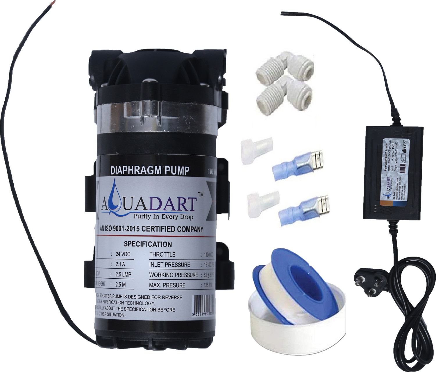 Image of AquaDart Service Kit With Booster Pump 100 GPD Suitable for All Types of Water Purifiers with SMPS Adaptor - 24V DC, 2.5A and Solenoid Valve 24v SV Solid Filter Cartridge