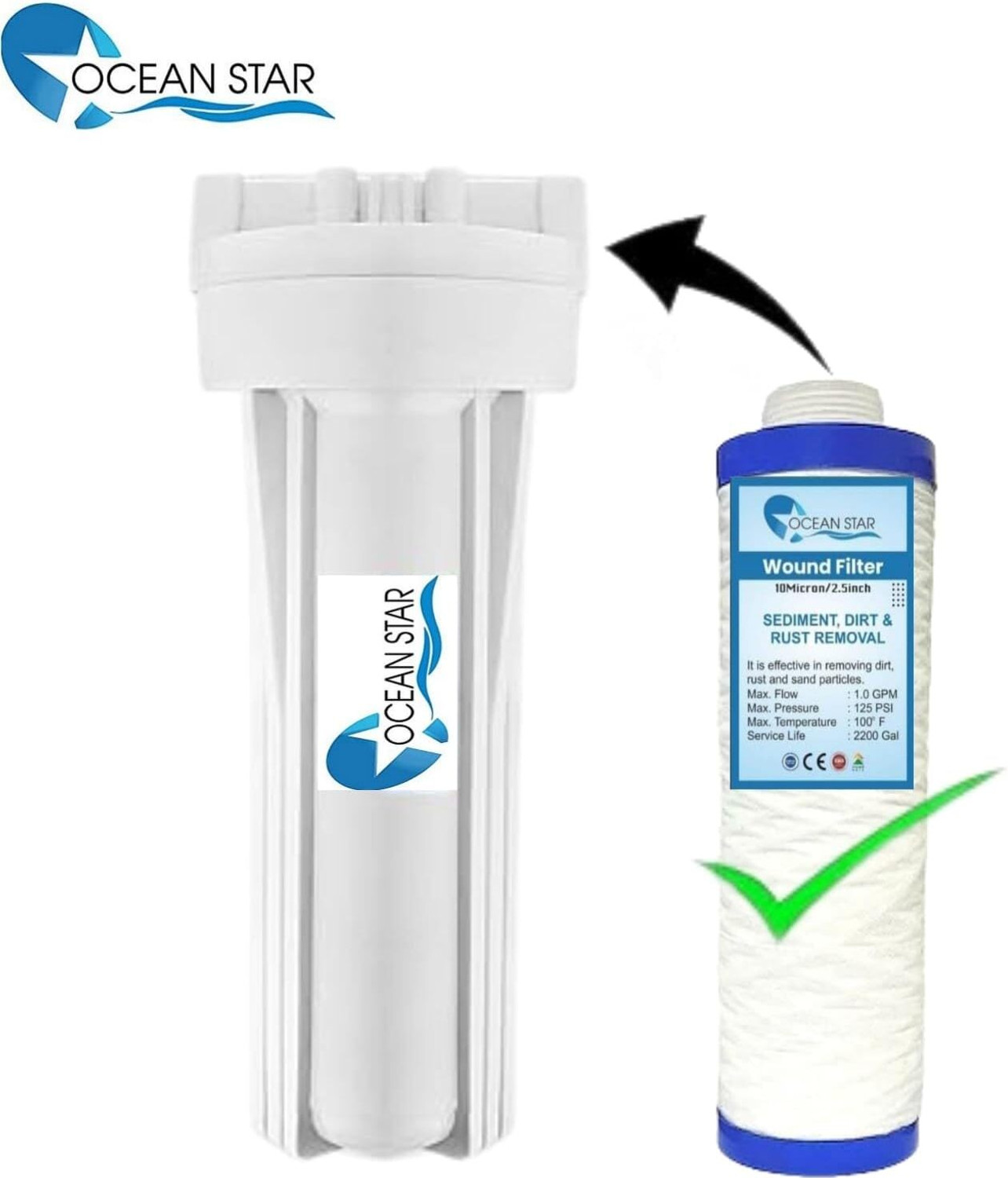 Image of OCEAN STAR TECHNOLOGIES Ro Candle Pre Filter 9 inch PP Yarn Wound Filter (120 Grams) Wound Filter Cartridge