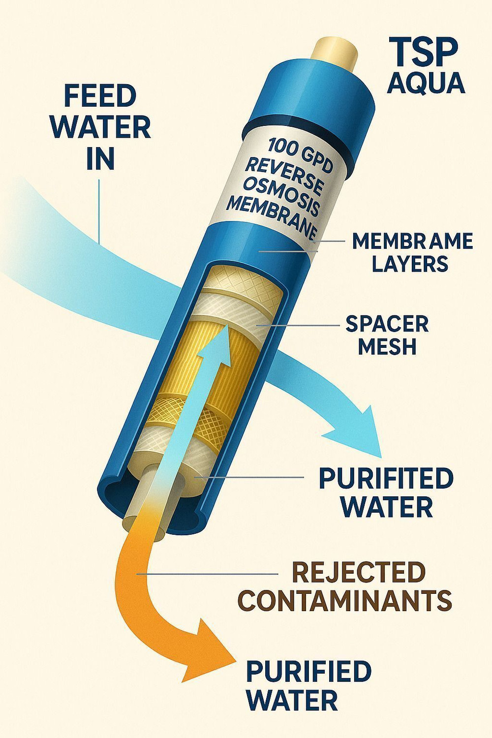 Image of TSP AQUA by TSP Aqua High 3000 TDS Membrane Spare for All Type of RO Water Purifier Solid Filter Cartridge