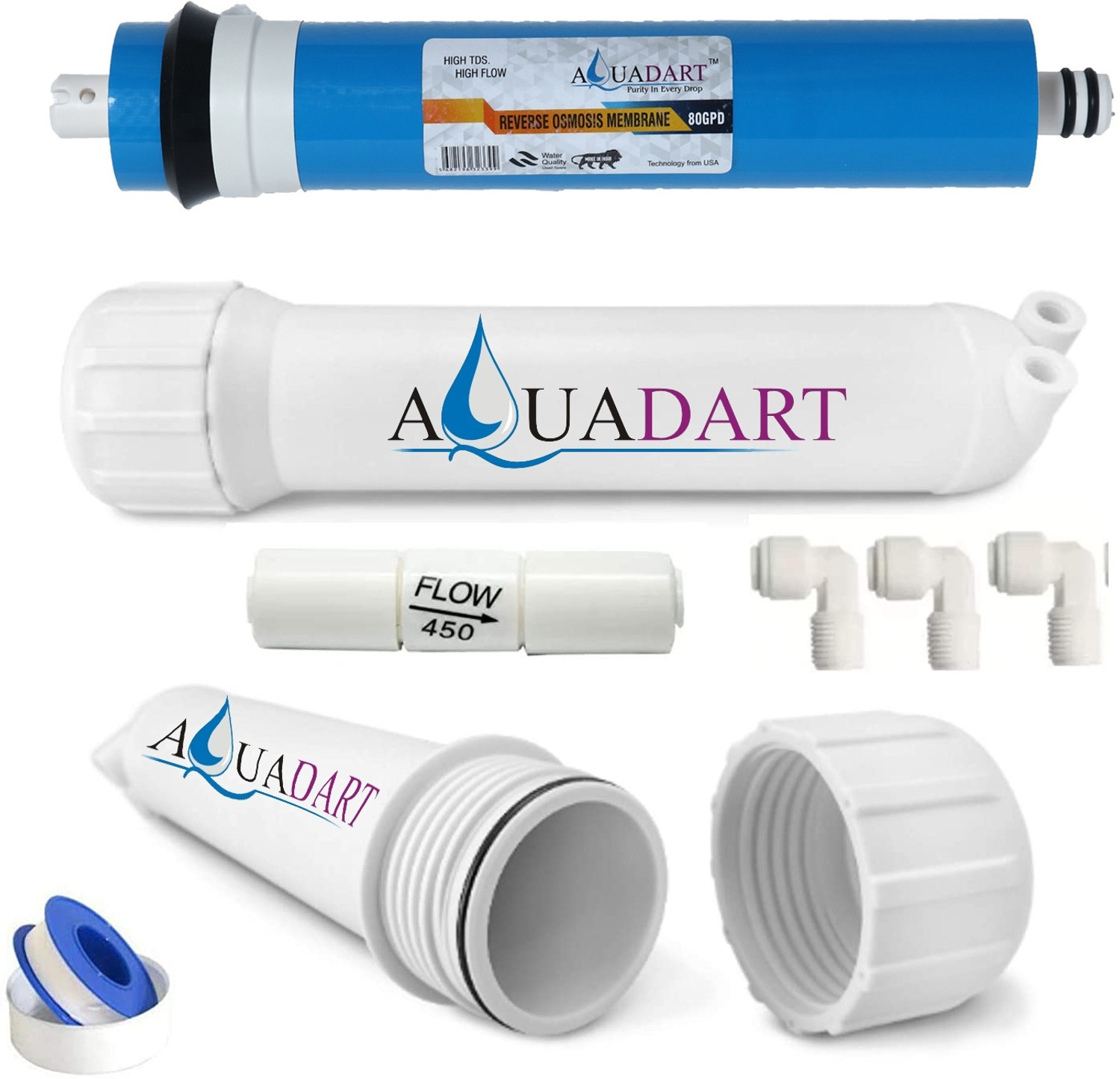 Image of AquaDart Full Service kit of 80 GPD RO membrane & filter for Water Purifier (All Type) Solid Filter Cartridge