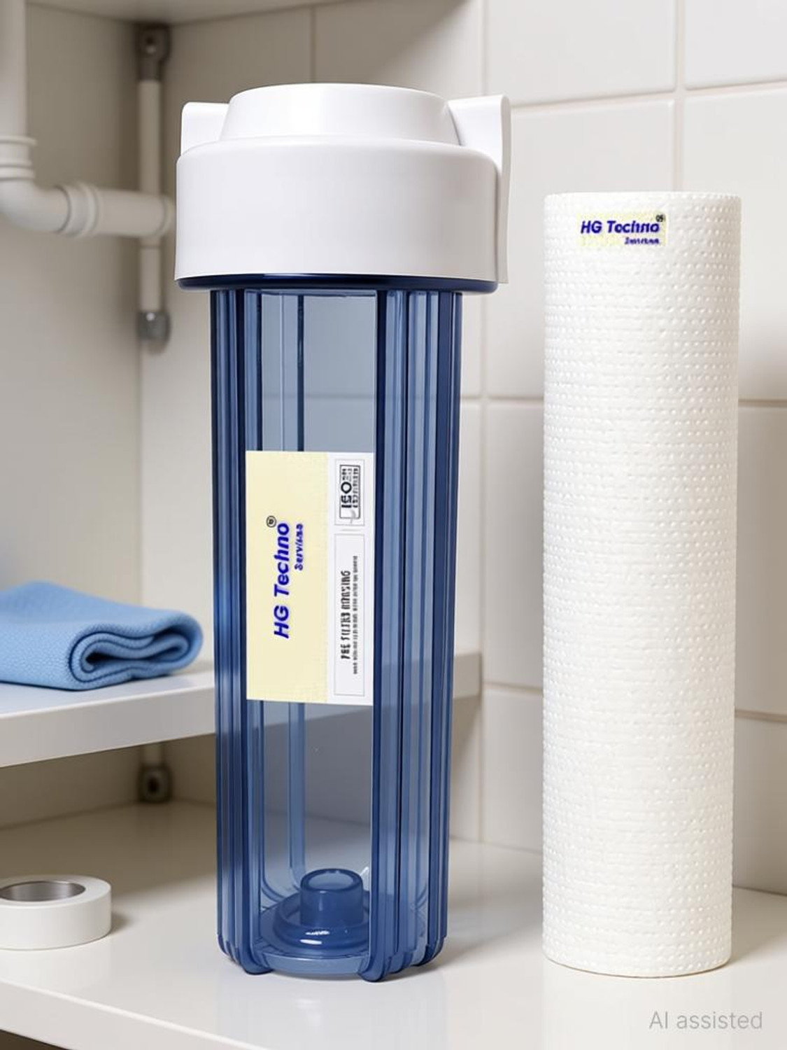 Image of HG TECHNO SERVICES Clear And Heavy Duty RO Pre Filter Housing + PP Spun 10 Inch Refill Cartridge Media Filter Cartridge (5, Pack of 4)