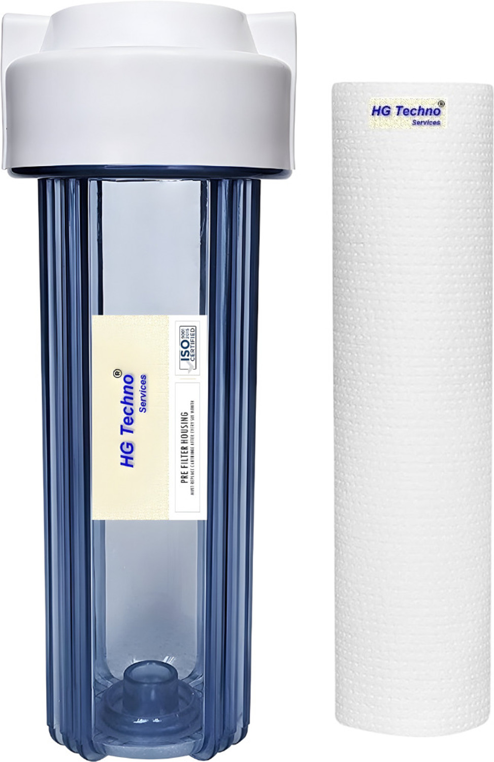 Image of HG TECHNO SERVICES Clear And Heavy Duty RO Pre Filter Housing + PP Spun 10 Inch Refill Cartridge Media Filter Cartridge (5, Pack of 4)