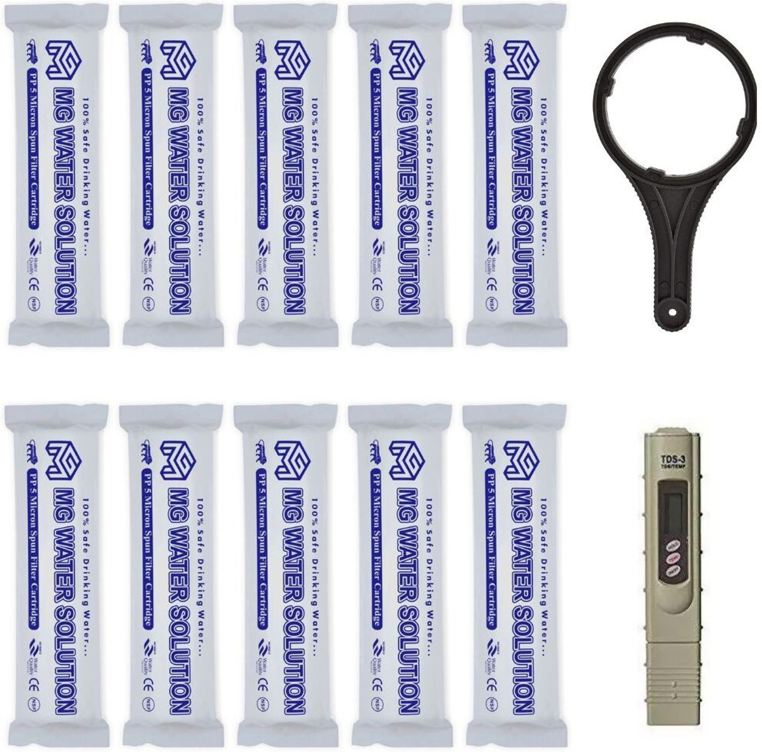 Image of MG WATER SOLUTION MG Water Solution 10pp +tds meter Solid Filter Cartridge (o.005, Pack of 12)