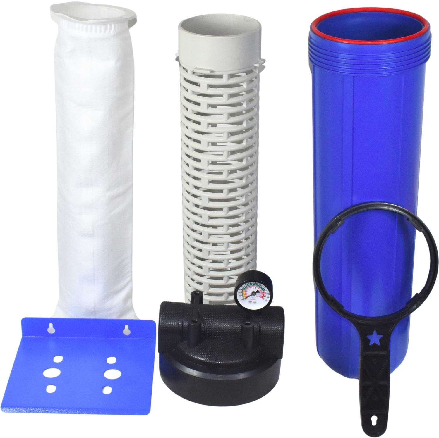 Image of AMPEREUS Bag Filter for Water Tank | 20 inch Filtration Systems (1.5 inch Inlet Outlet) Solid Filter Cartridge (5, Pack of 1)