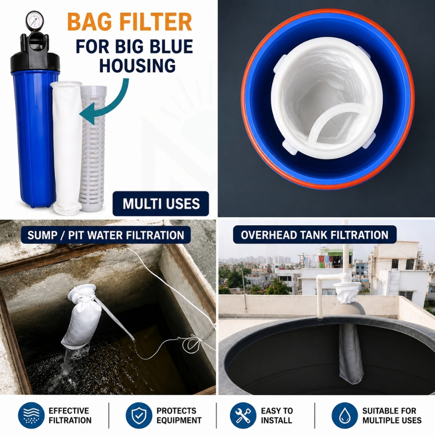 Image of MOJILA 5 micron filter bag water tank filter bag 20 Inch PP Compatible Solid Filter Cartridge (5, Pack of 2)