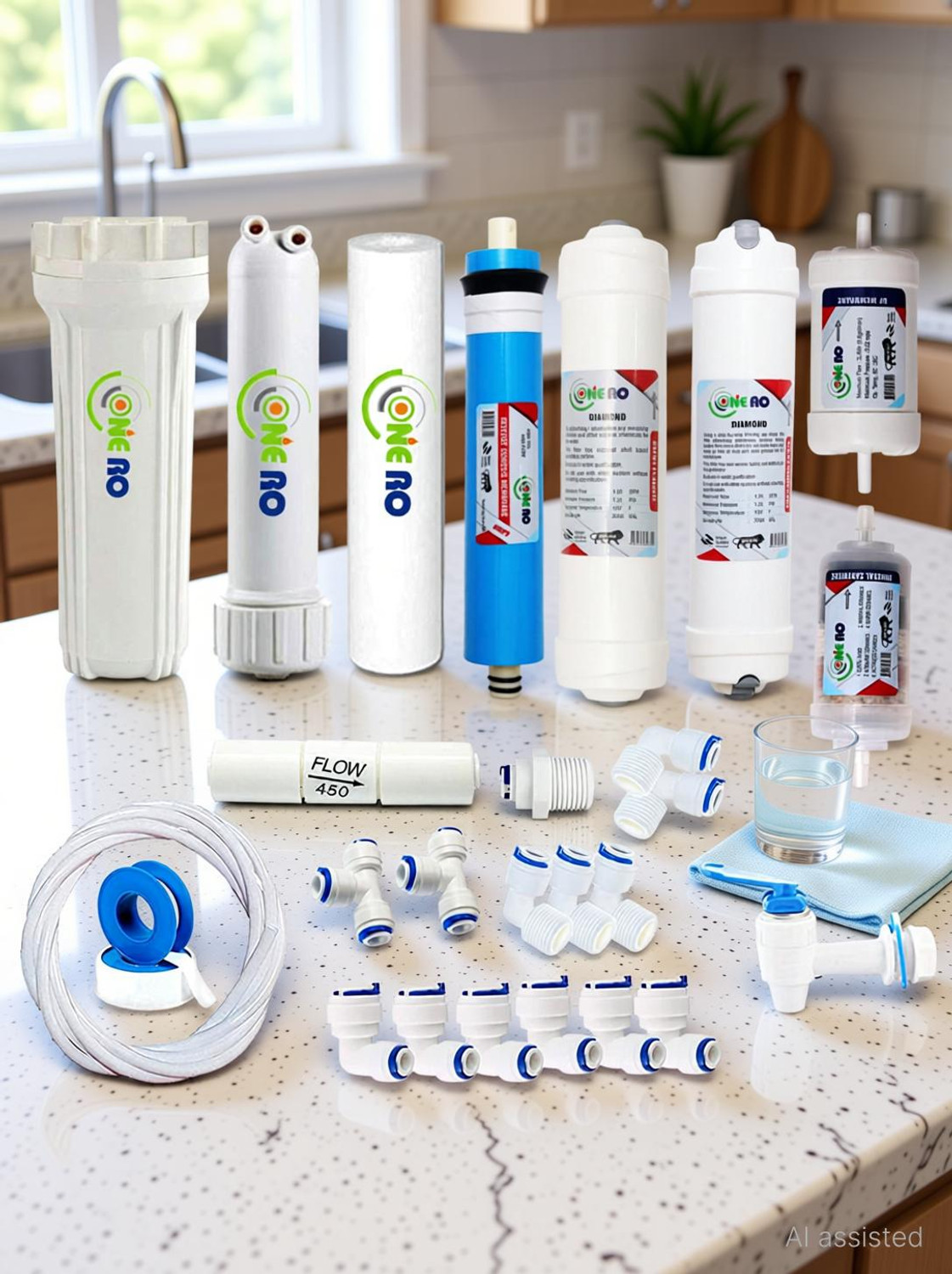 Image of ONE RO Ro Service Kit with Membrane & Filter for RO Water Purifier (All Type) Solid Filter Cartridge
