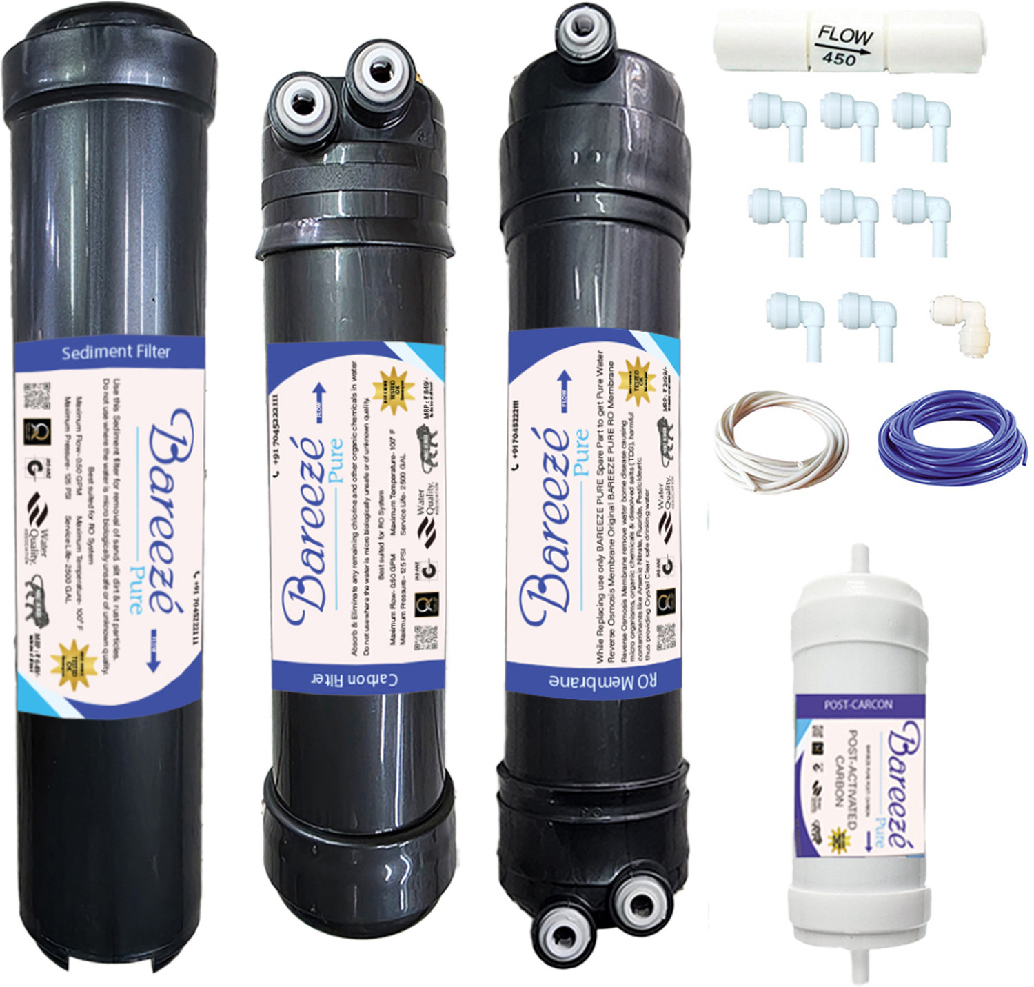 Image of BAREEZE PURE Service Filter Kit Compatible with Aquasure Shield RO+UV+MP +MTDS Water Purifier Solid Filter Cartridge