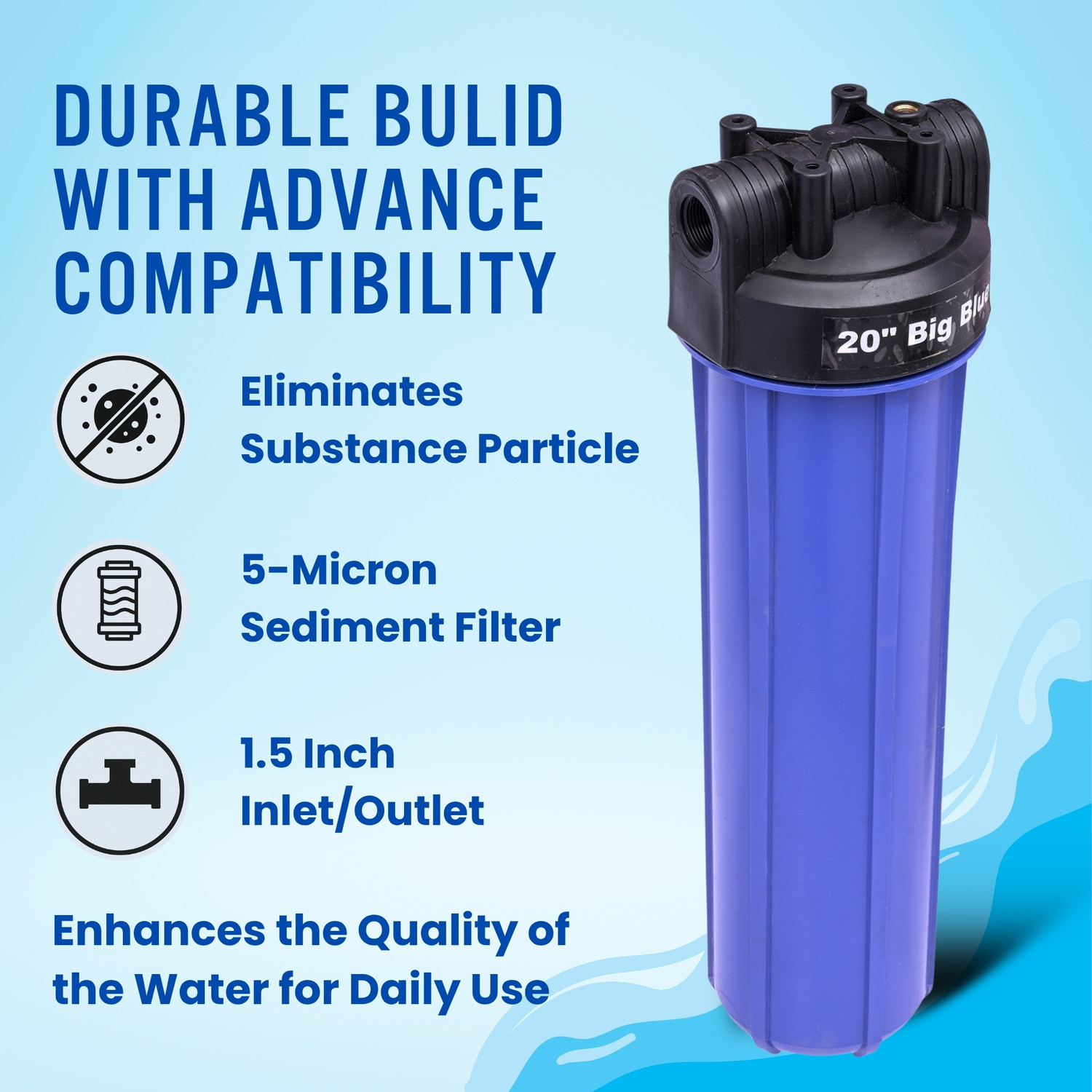 Image of AMPEREUS Bag Filter for Water Tank | 20 inch Filtration Systems (1.5 inch Inlet Outlet) Solid Filter Cartridge (5, Pack of 1)
