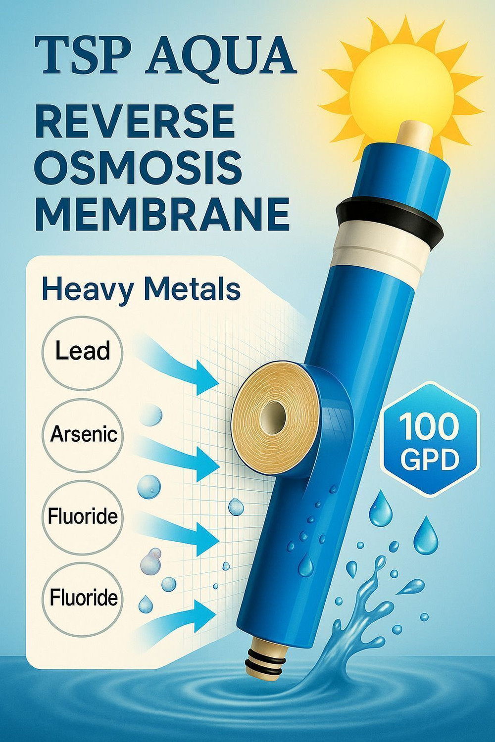 Image of TSP AQUA by TSP Aqua High 3000 TDS Membrane Spare for All Type of RO Water Purifier Solid Filter Cartridge