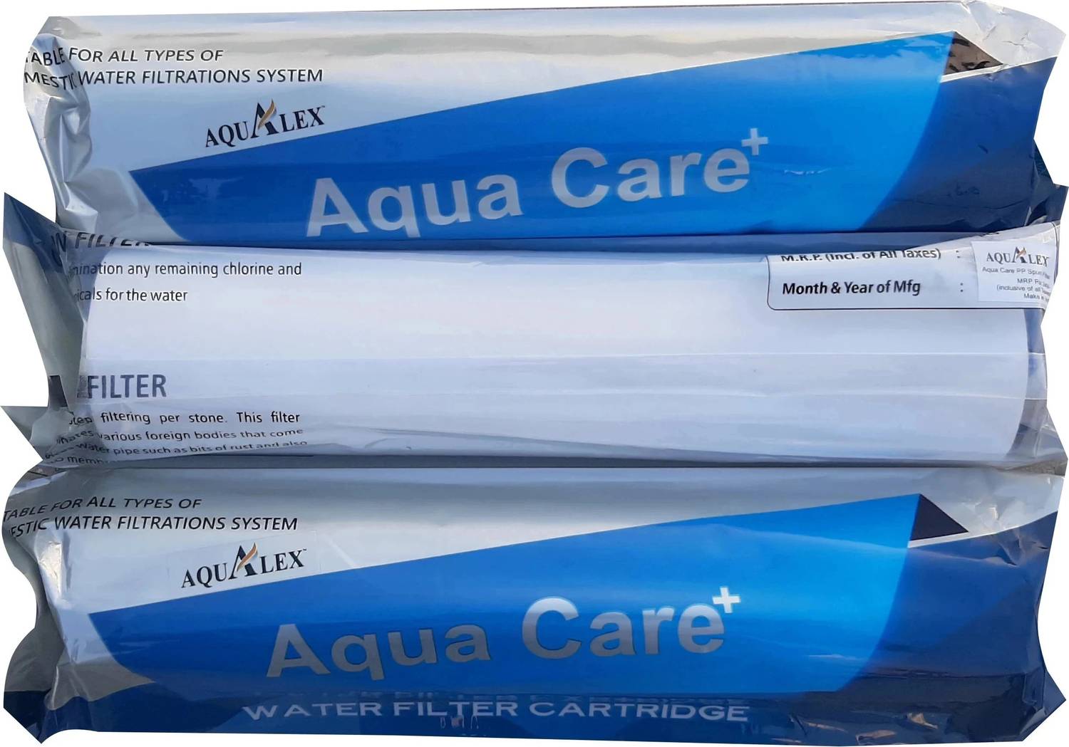 AQUALEX Pokar RO, Aqua Care, PP SPUN PRE FILTER, 5 micron, 10 inch, 3pcs Solid Filter Cartridge