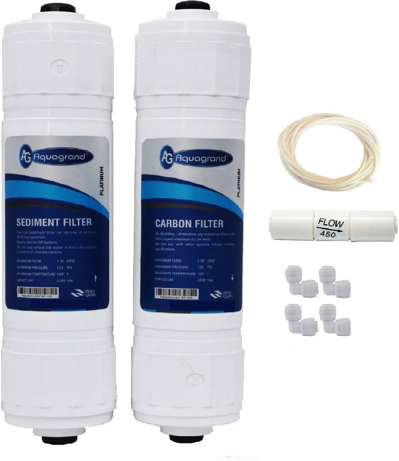 Aquagrand Premium RO Water Purifier Accessories Carbon Sediment kit with FR and PIPE Solid Filter Cartridge