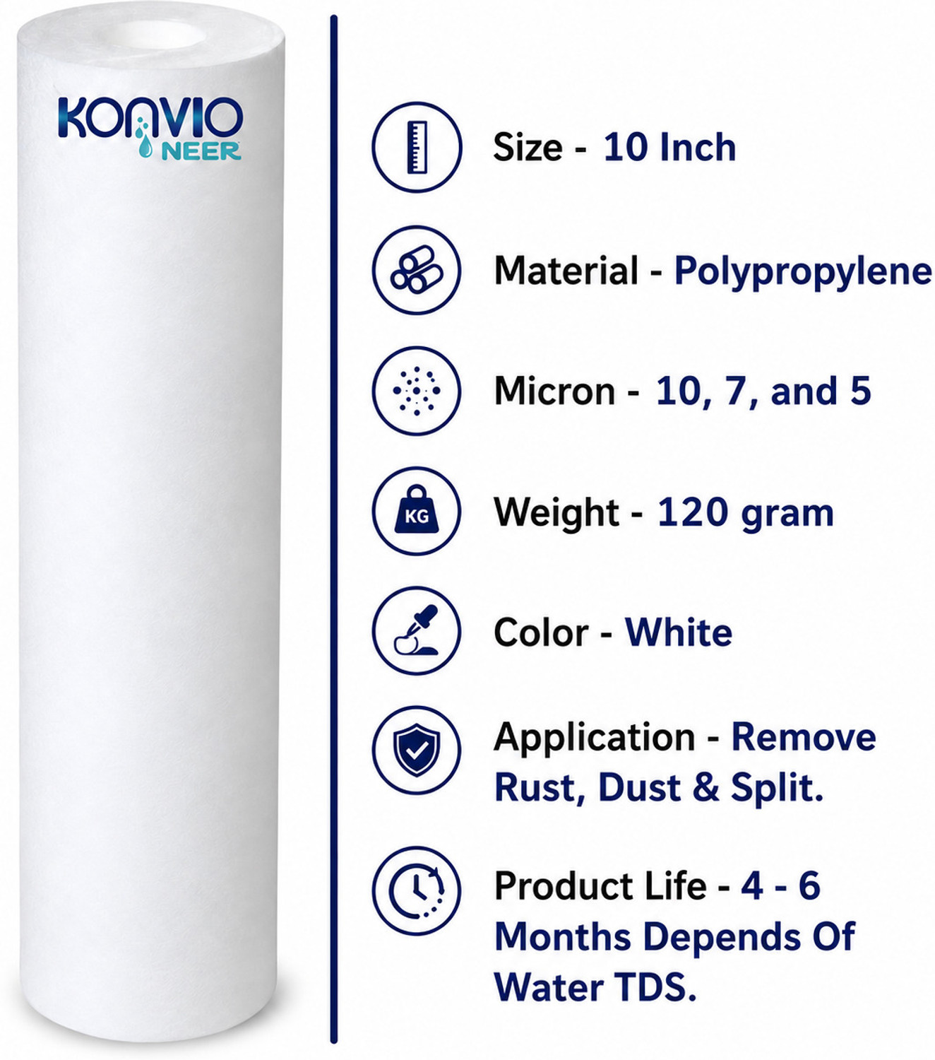 Image of konvio neer Set of 4 Pre filter housing spun 5 micron with Spanner 10 inch size Solid Filter Cartridge