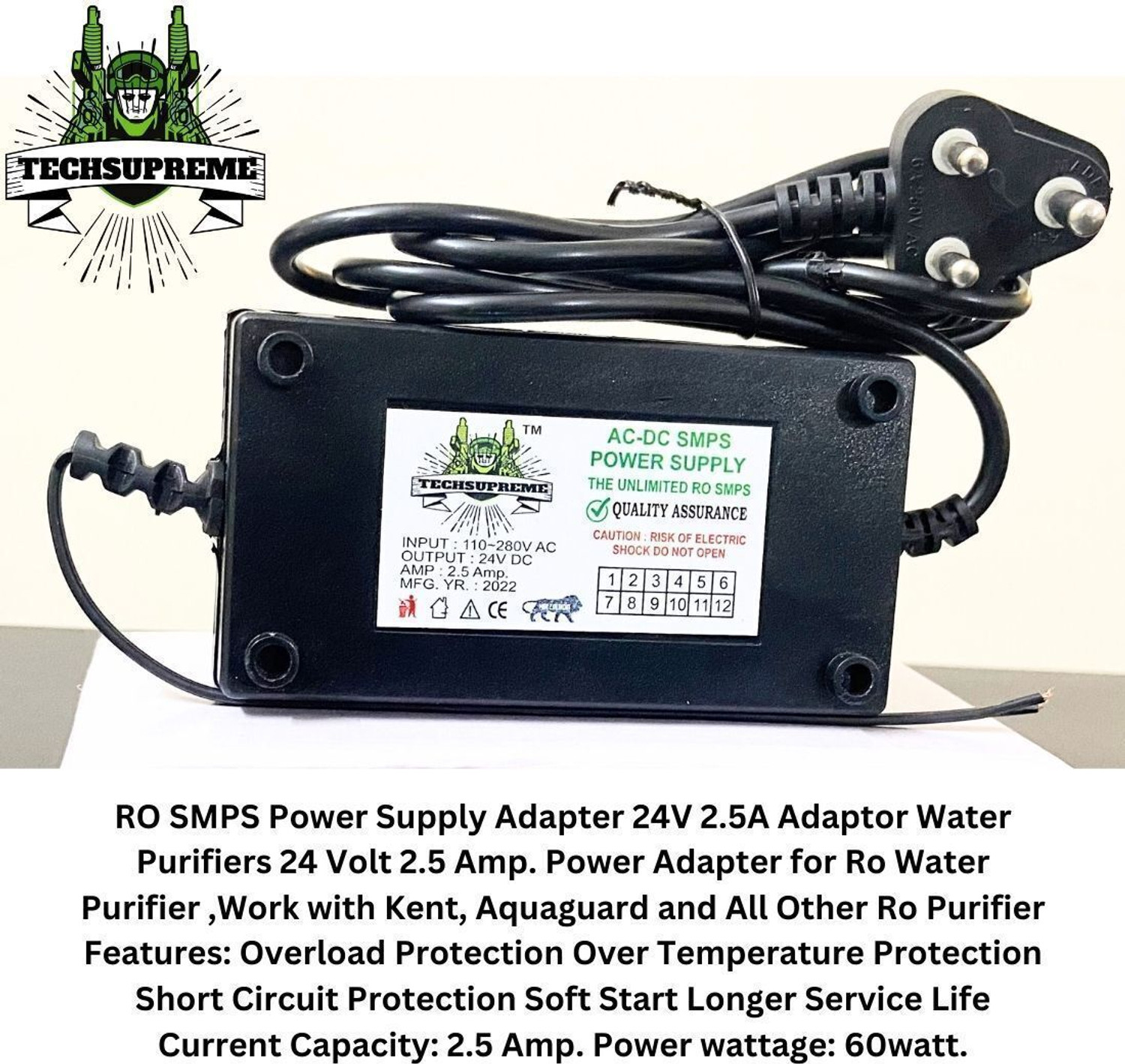 Image of TechSupreme Best RO SMPS Power Supply Adapter RO Water Filters Purifier Power Adaptor Solid Filter Cartridge