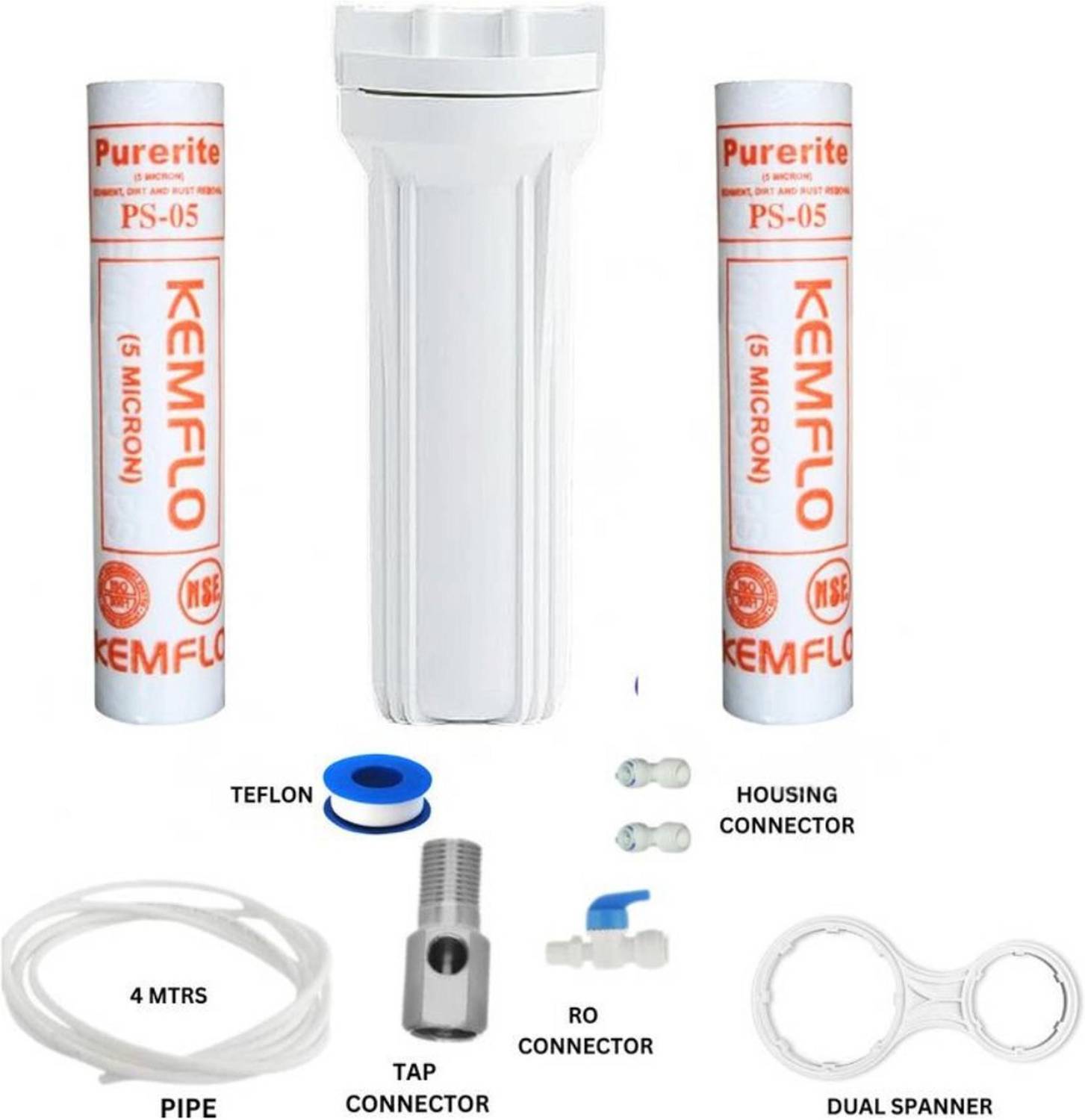 AuraWater kemflo, Housing, Spanner, Teflon & connector Kit for RO Water Purifiers_06 Solid Filter Cartridge