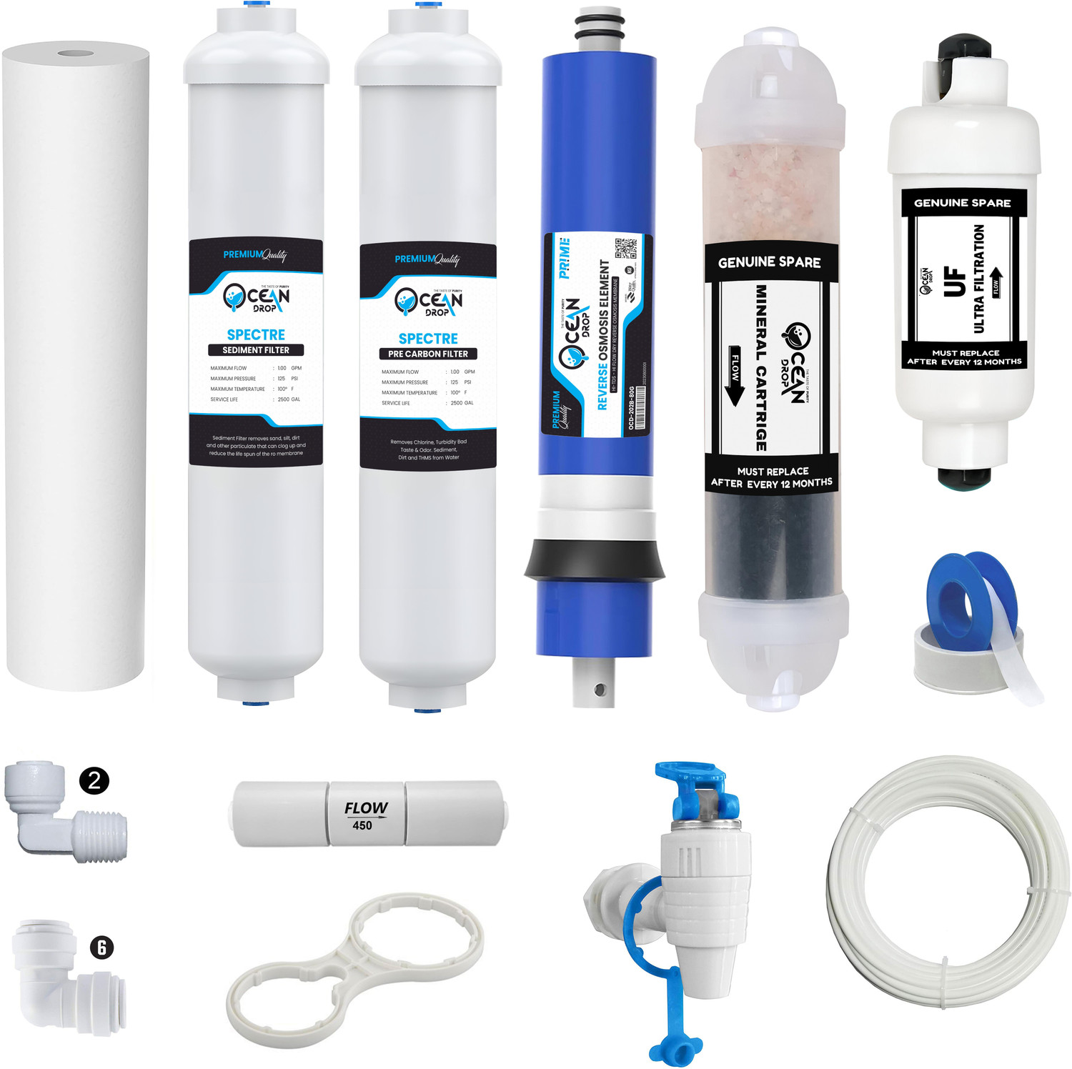 Image of OceansDrop by Ocean Drop Kent-type RO Service Kit of Membrane for All Type of RO Water Purifier Solid Filter Cartridge