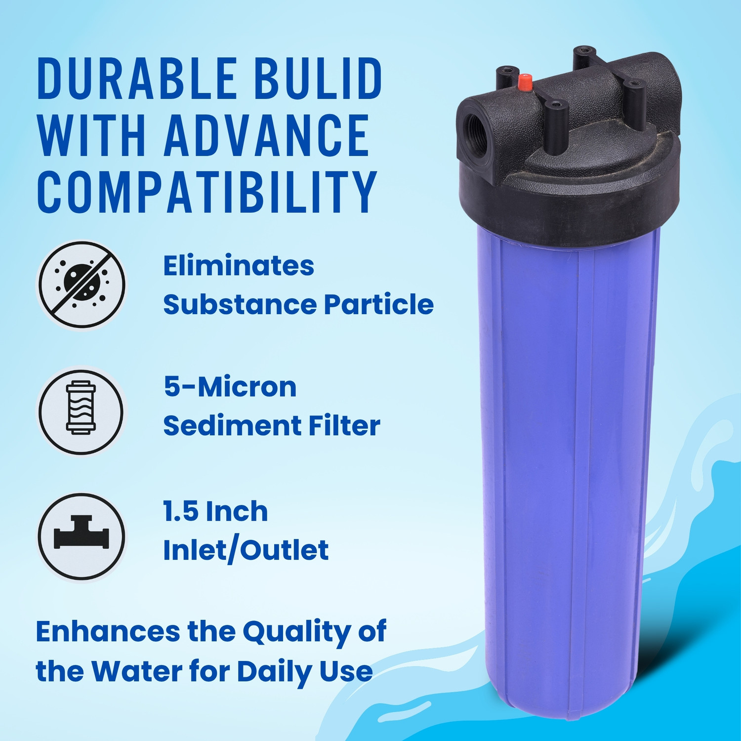 Image of AMPEREUS Water Tank Filter 1.5-inch Inlet-Outlet 20 inch Jumbo Housing Whole House Filtration Wound Filter Cartridge