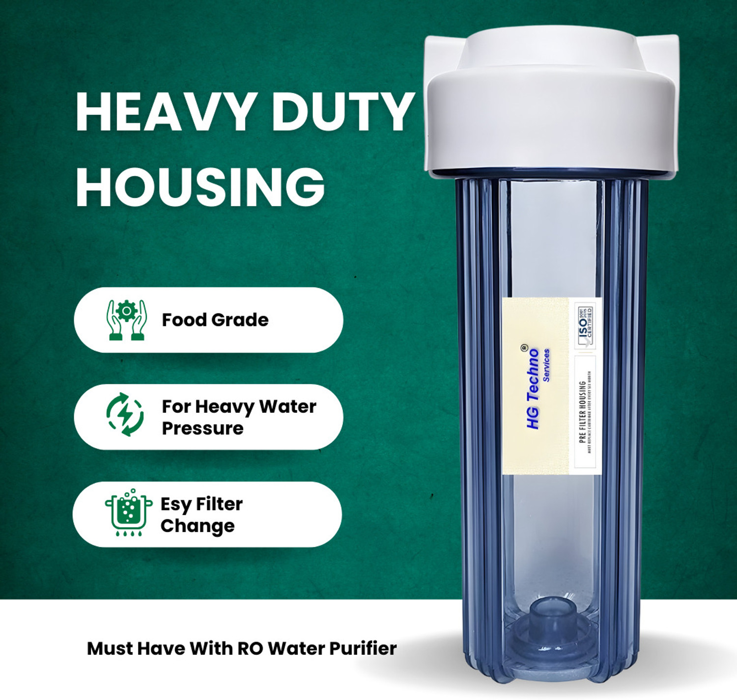 Image of HG TECHNO SERVICES Clear And Heavy Duty RO Pre Filter Housing + PP Spun 10 Inch Refill Cartridge Media Filter Cartridge (5, Pack of 4)