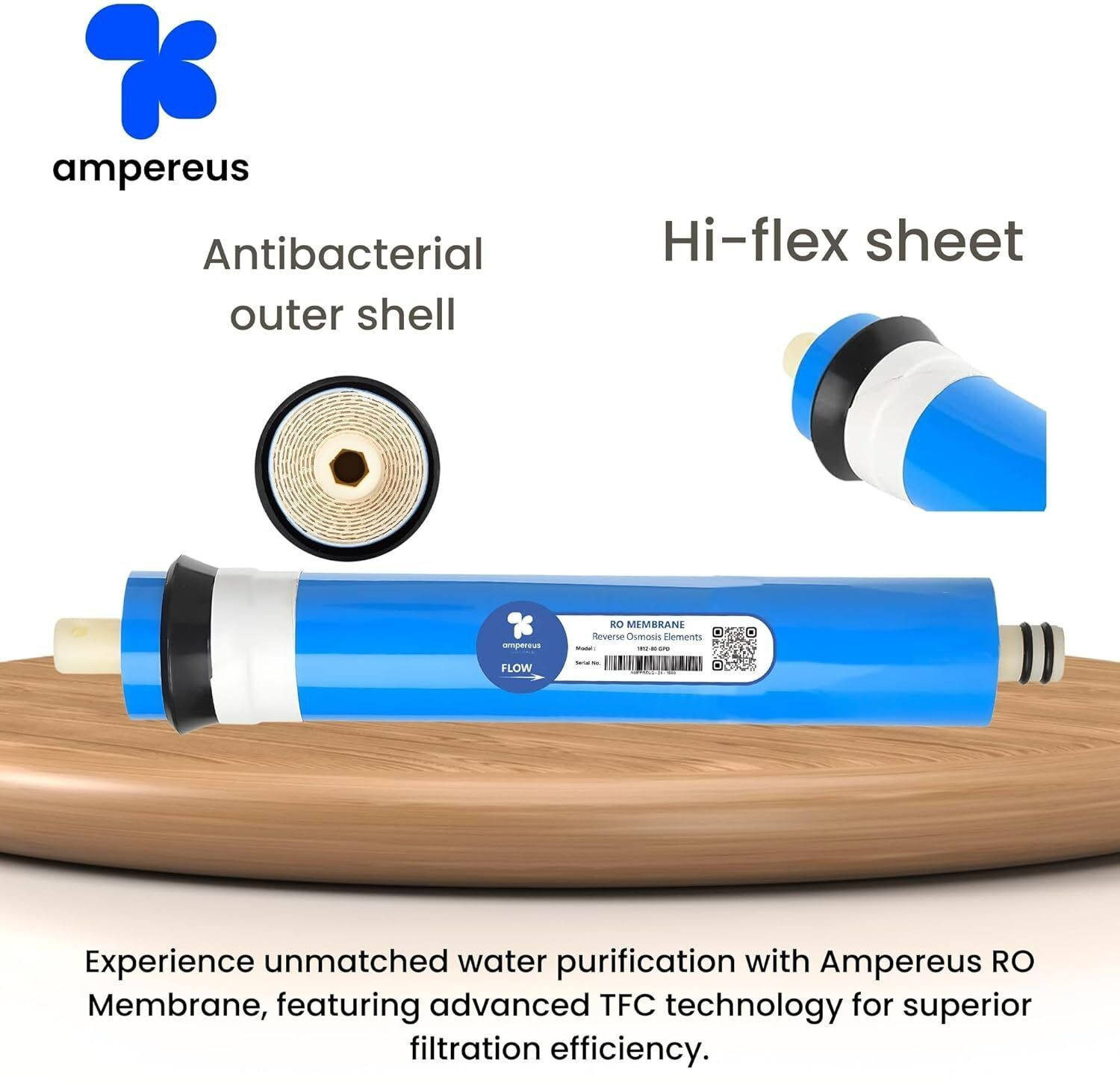 Image of AMPEREUS RO Membrane Works Till 1500 TDS Anti-Bacterial Suitable for All Water Purifiers Solid Filter Cartridge