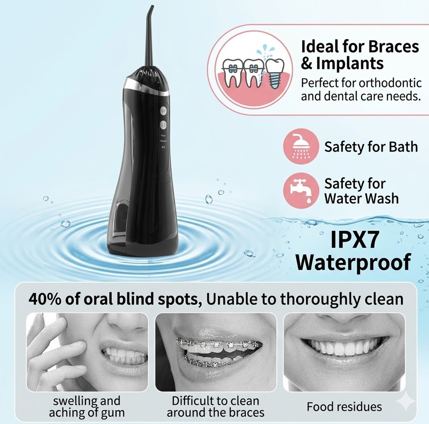 Image of DIOXIT Oral Irrigator with 3 Modes 4 Jets Rechargeable Cleaner, 200ml Water Tank Water Flosser