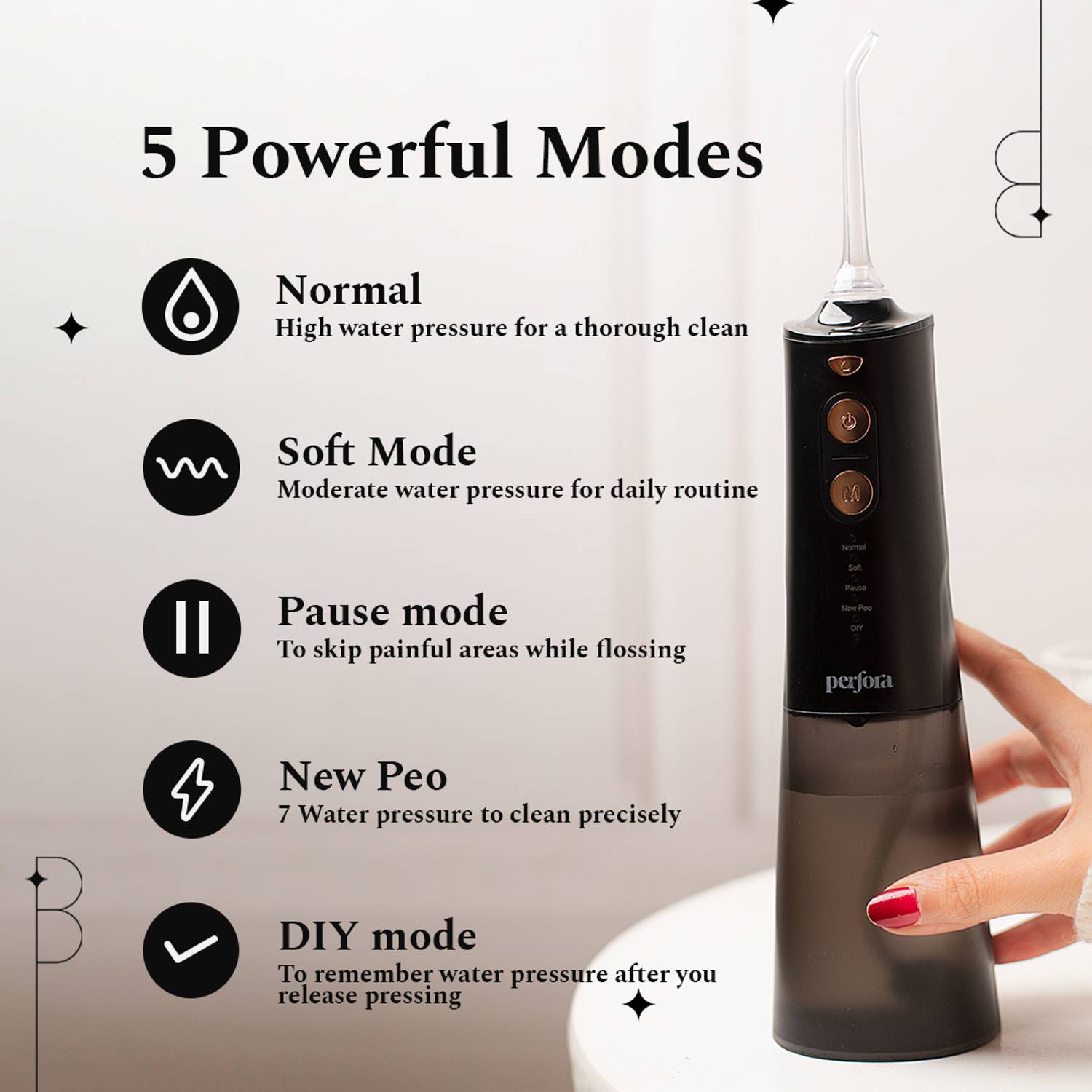 Perfora Smart Water Dental Flosser 220ml Black - Image 2