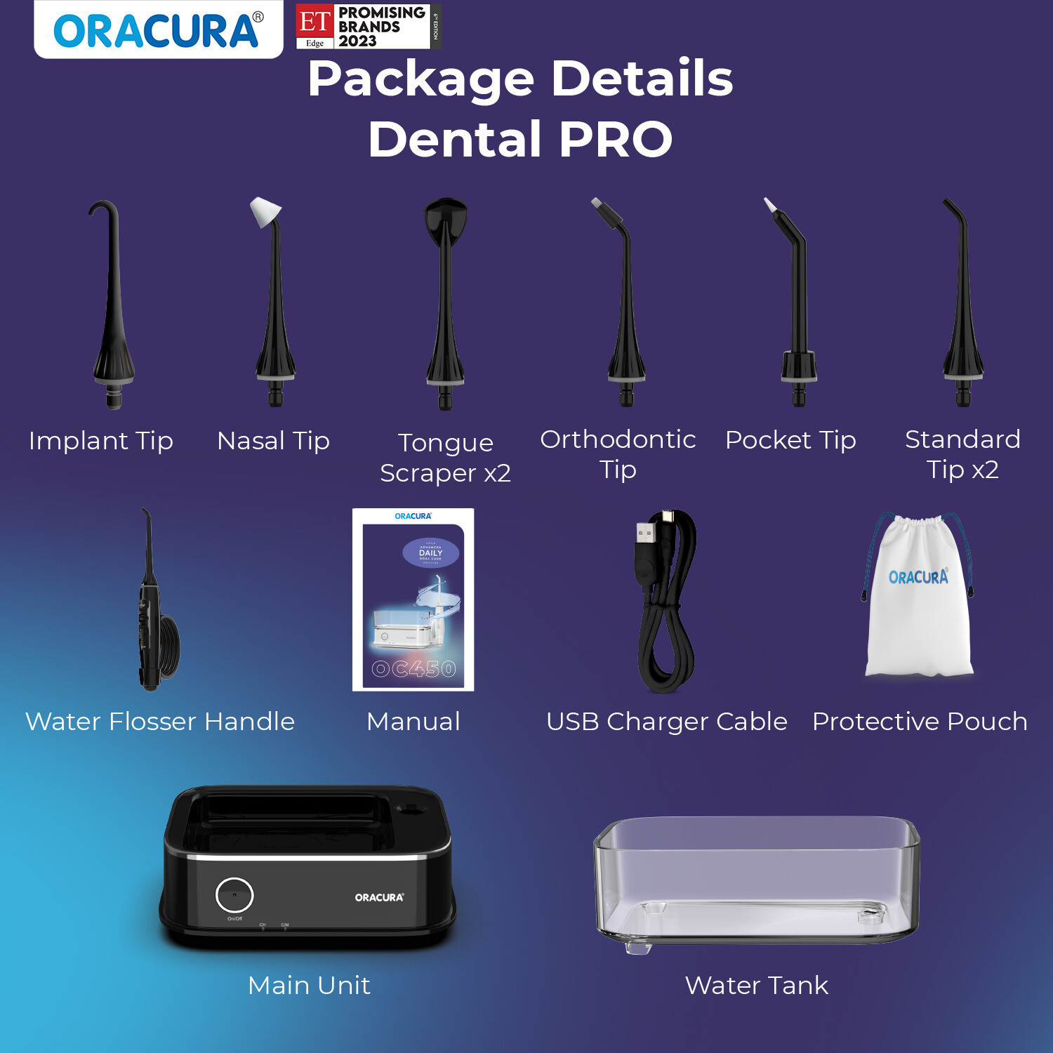 Image of ORACURA OC450 Dental Smart Pro Countertop | 8 Nozzle Tips| 450ml Watertank (Black) Water Flosser